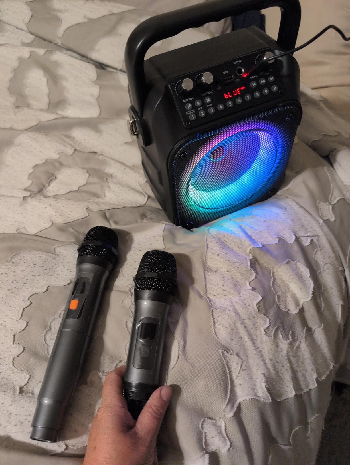 Karaoke Machine, Portable Bluetooth Speaker with 3 Wireless Microphones for Adults & Kids with Lights, Karaoke Microphone with PA System Supports USB/TF/FM/AUX for Home Party Home System Packages customer photo 2