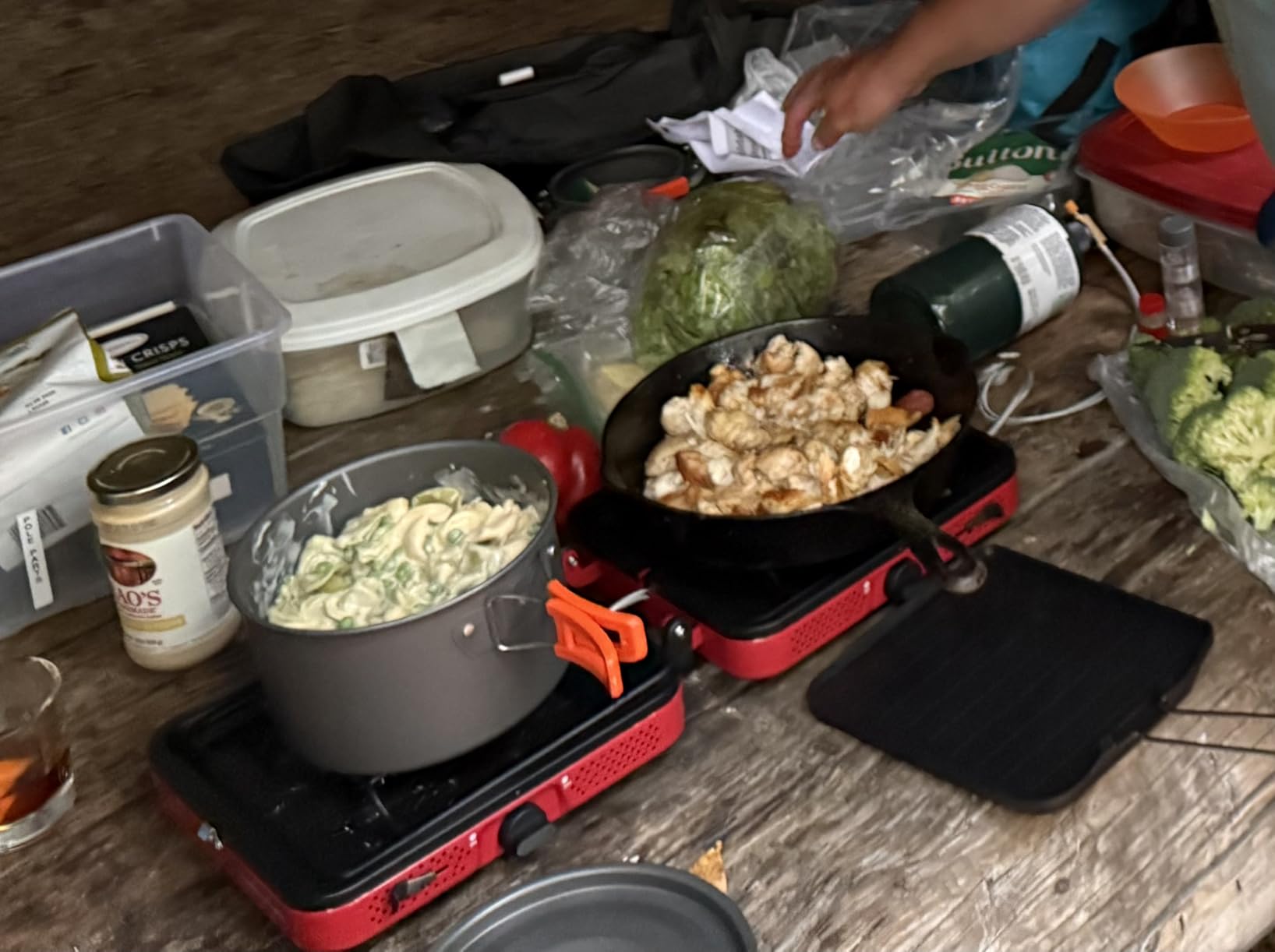 Hisencn 2 Burner Propane Camping Stove, 30000 BTU Foldable Portable Gas Stove with Cookware Set & Carry Bag, Outdoor Cooking for Camping, RV, Emergency Use, Green customer photo 1