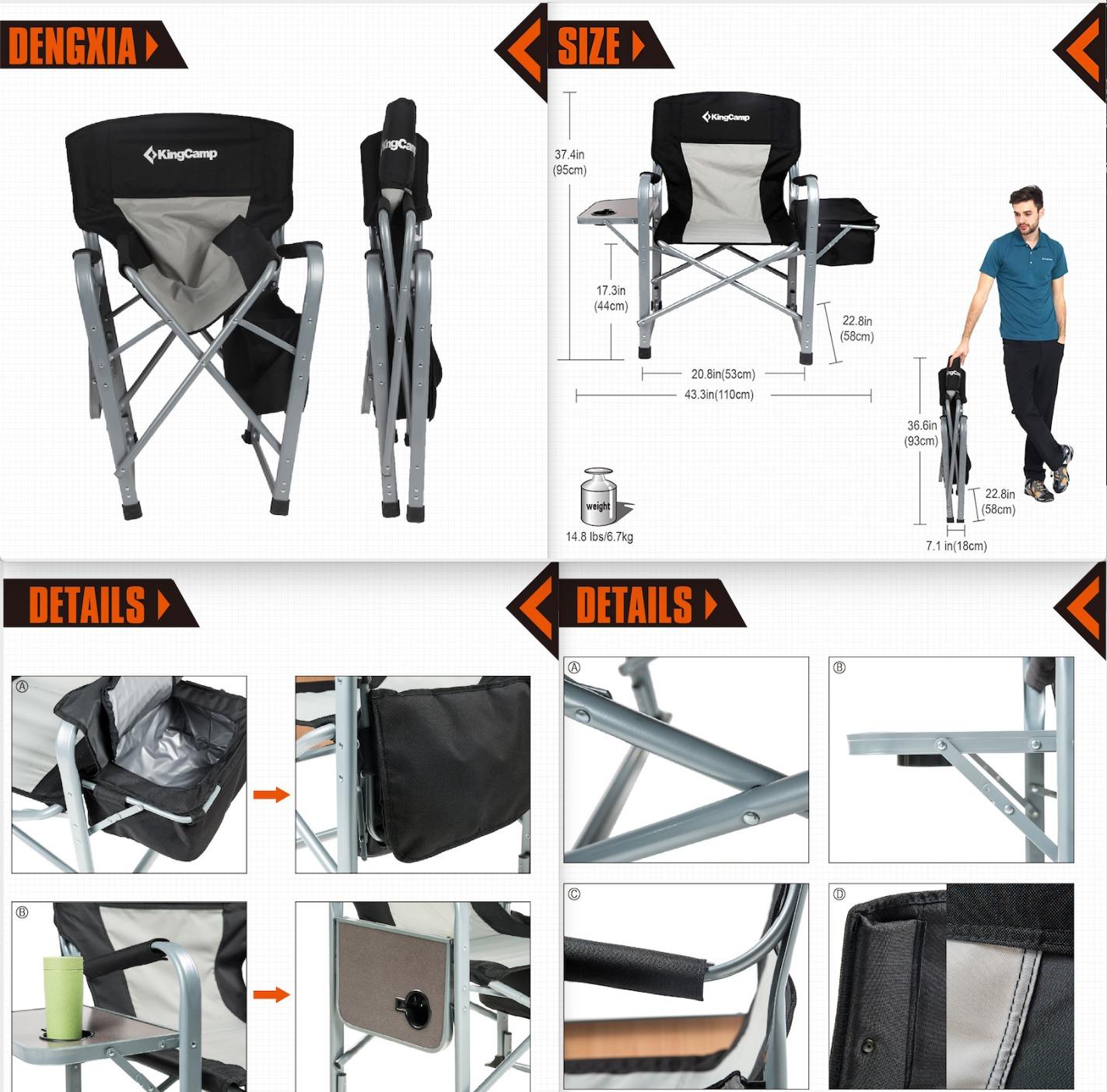 KingCamp XXL Heavy Duty Camping Directors Chair 550lbs Capacity, Extra Wide Oversized Camp Chairs with Side Table & Cooler Bag, Compact Padded Folding Chair for Big and Tall Outdoor Sports Picnic Lawn customer photo 1