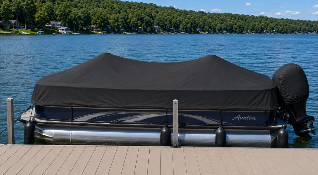 Pontoon Boat Cover with Support Poles 2 Pack, 1200D Heavy Duty Pontoon Boat Cover, 17-20ft Boat Cover for Pontoon with Motor Cover, Adjustable 14 Tie Down Straps, Gray customer photo 2