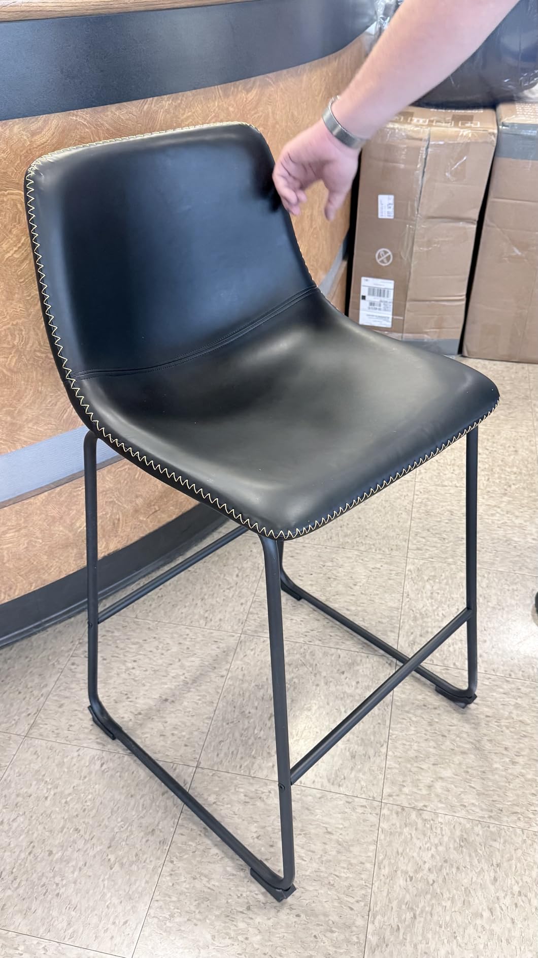 DUMOS 26 Inch Counter Height Bar Stools Set of 4, Modern Faux Leather High Barstools with Back and Metal Leg, Upholstered Bar Chairs for Kitchen Island, Brown customer photo 2