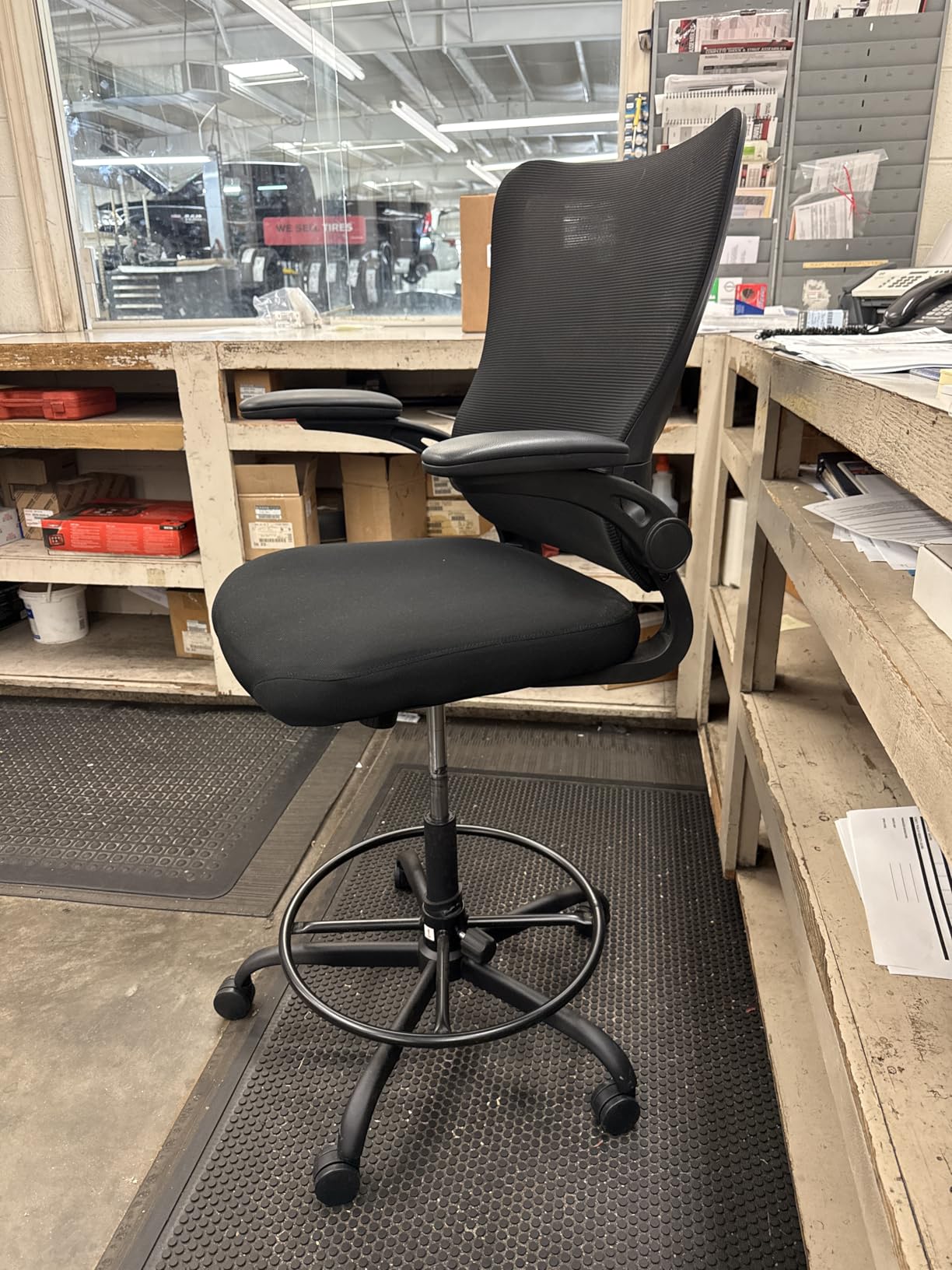 Marsail Drafting Chair, Tall Office Chair with 2D Lumbar Support, Standing Desk Chair, High Office Chair with Padded Flip-Up Armrests & Adjustable Footrest Ring, Dark customer photo 1