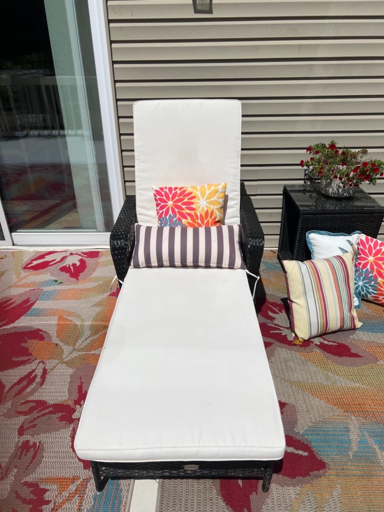 Tangkula Wicker Chaise Lounge Outdoor Set of 2, Patio Rattan Reclining Chaise with 6-Gear Adjustable Backrest, Thick Padded Cushion & Removable Lumbar Pillow, Pool Lounge Chairs (Black) customer photo 1
