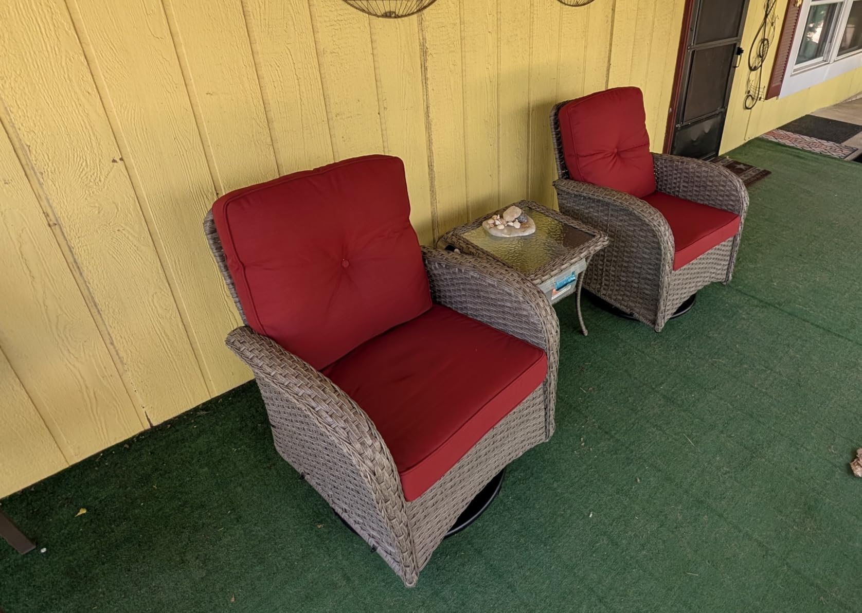 Belord 5 Piece Wicker Patio Furniture Set - Outdoor Conversation Sets with Deep Seating Swivel Rocker Chairs Loveseat and Rattan Coffee Table for Deck Backyard, Brown Wicker/Beige Cushion customer photo 1