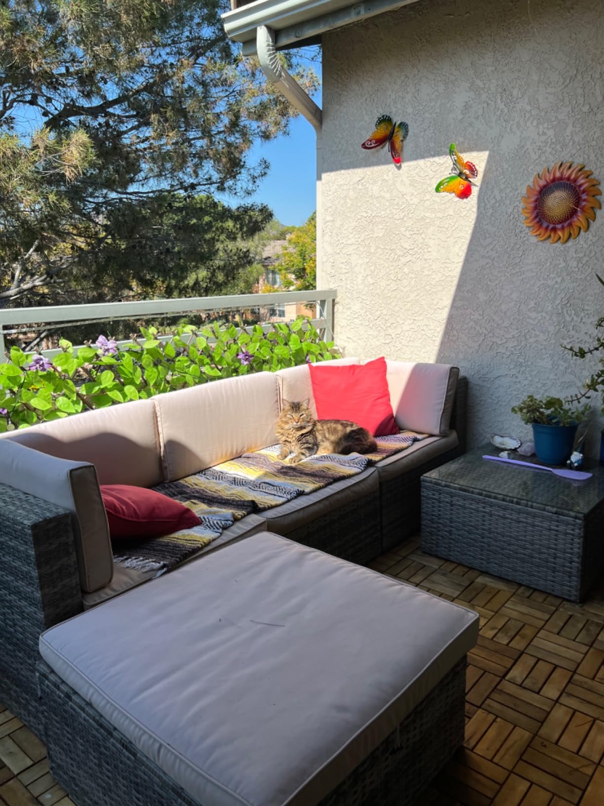 Devoko Patio Furniture Set, 7 Pieces Outdoor Wicker Sectional Couch with Thick Cushions & Glass Tabletop, PE Rattan Backyard Conversation Sofa with Coffee Table for Deck, Porch (7pc) customer photo 2