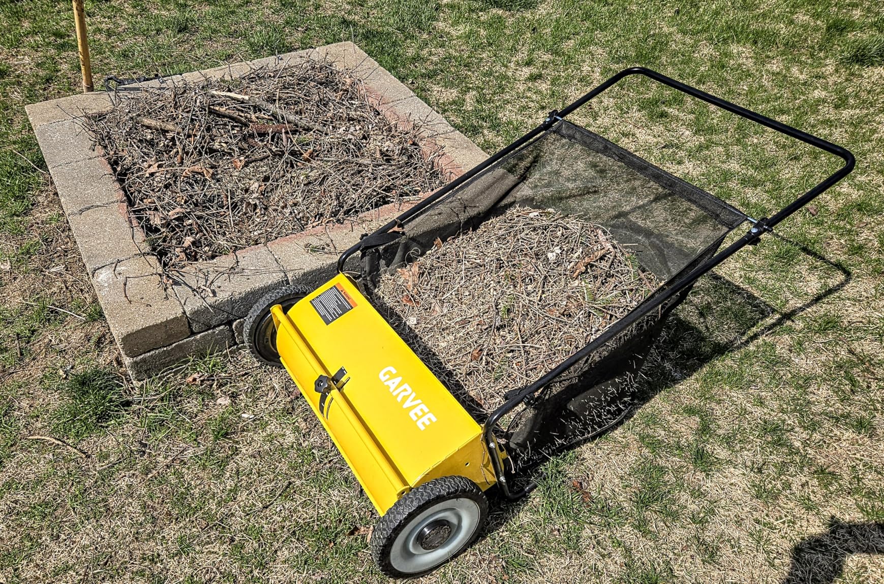 GarveeLife Push Lawn Sweeper, 21 Inch Extra-Wide 4-Brush System, 3.5 cu.ft. Mesh Bag, Heavy Duty Steel Frame, Height-Adjustable Yard & Garden Cleaner for Leaves and Grass, Red customer photo 1