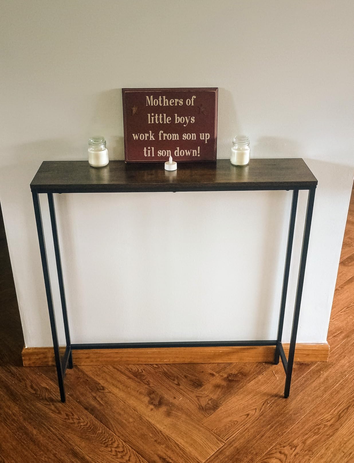 VASAGLE BARNET Collection - Console Table, Thin Narrow Entryway Doorway Table, One Piece Top, for Hallway Bedroom, Steel Frame, Modern, 1 Tier, Charcoal Gray and Ink Black ULNT035BA01S customer photo 1