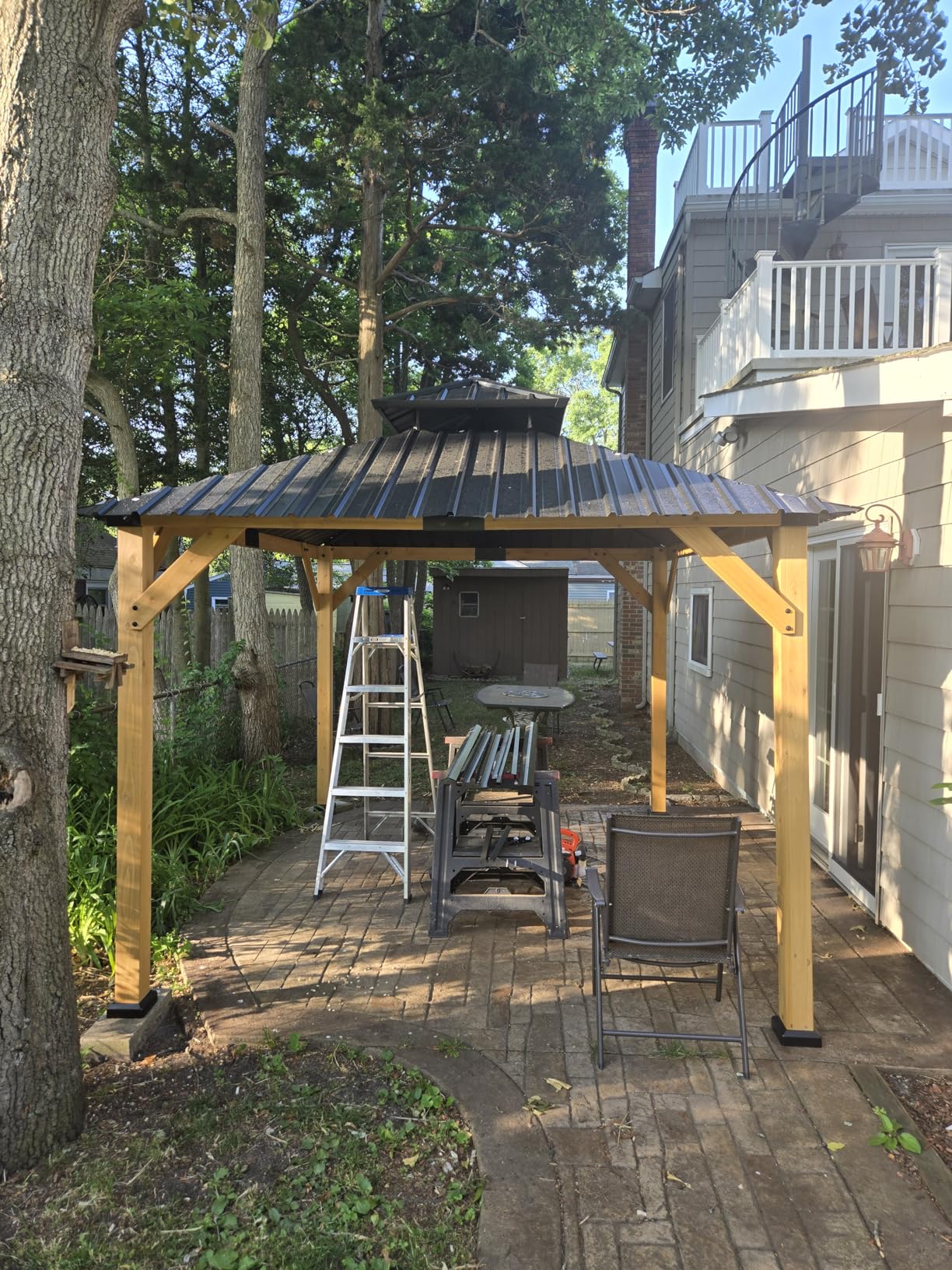 Aoxun 10' x 12' Outdoor Wood Gazebo, Hardtop Gazebo Permanent Wooden Pavilion with Galvanized Steel Double Roof, for Patio, Garden, Deck, Cedar Wood, Natural customer photo 2