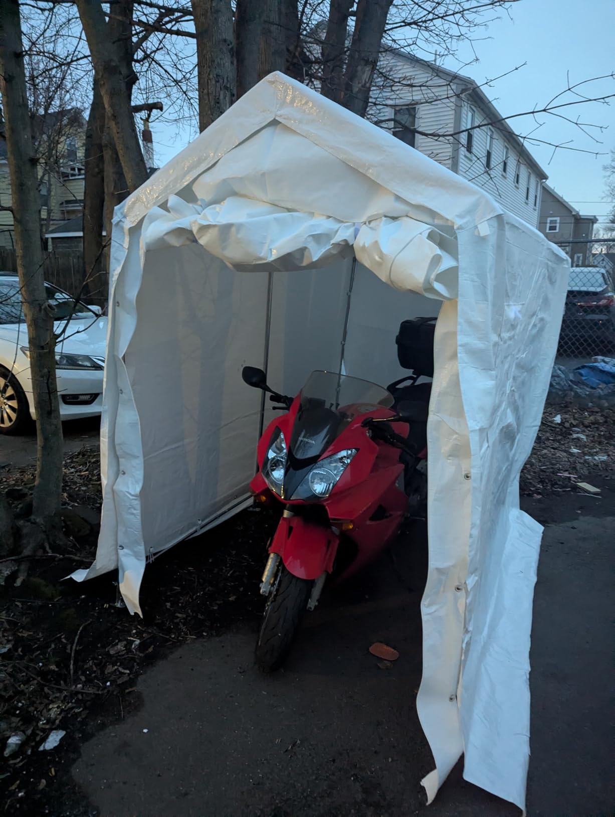 Aoxun 10x10 FT Outdoor Portable Storage Shed Tent with Roll-up Zipper Door and Window Portable Carport with Waterproof Tarp Galvanized Steel for Motorcycle, Generator, Bike Storage (Gray) customer photo 2