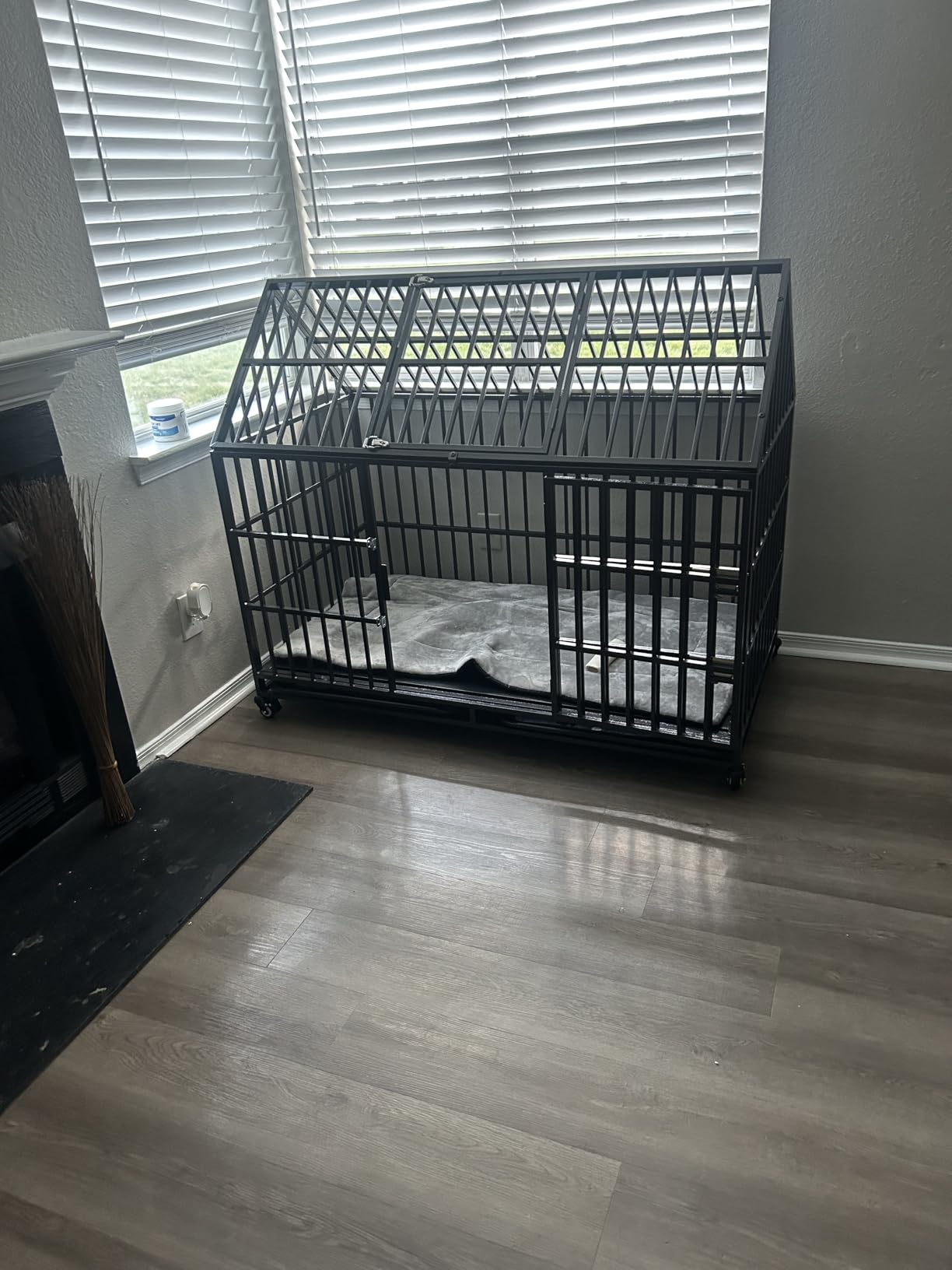 Heavy Duty Dog Crate 64 Inch Cage Kennel Escape-Proof for Large Dogs, High Anxiety Pet Dog Crate with 2 Doors Removable Trays and Wheels, Extra Large XL XXL customer photo 1