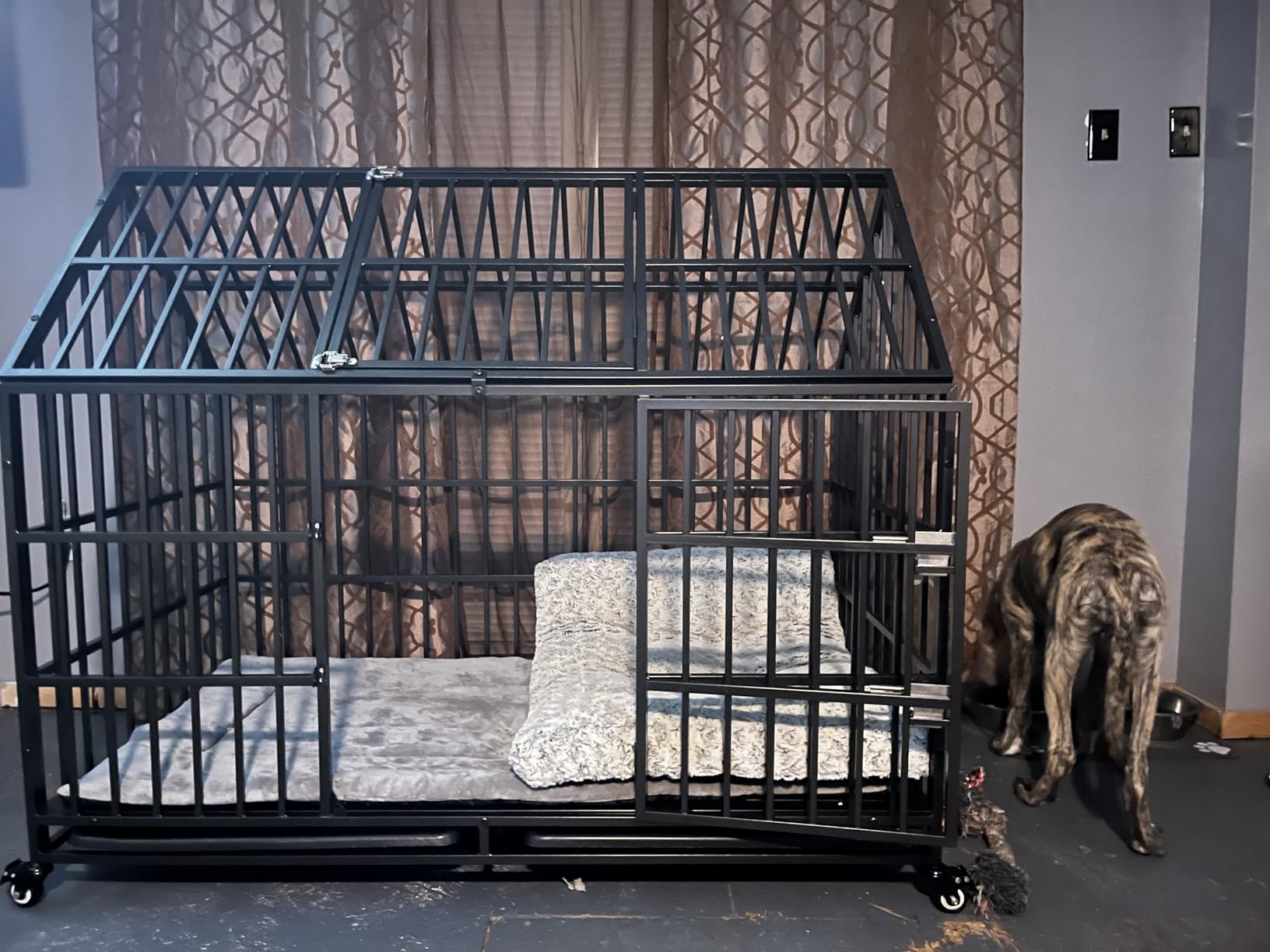 Heavy Duty Dog Crate 64 Inch Cage Kennel Escape-Proof for Large Dogs, High Anxiety Pet Dog Crate with 2 Doors Removable Trays and Wheels, Extra Large XL XXL customer photo 2