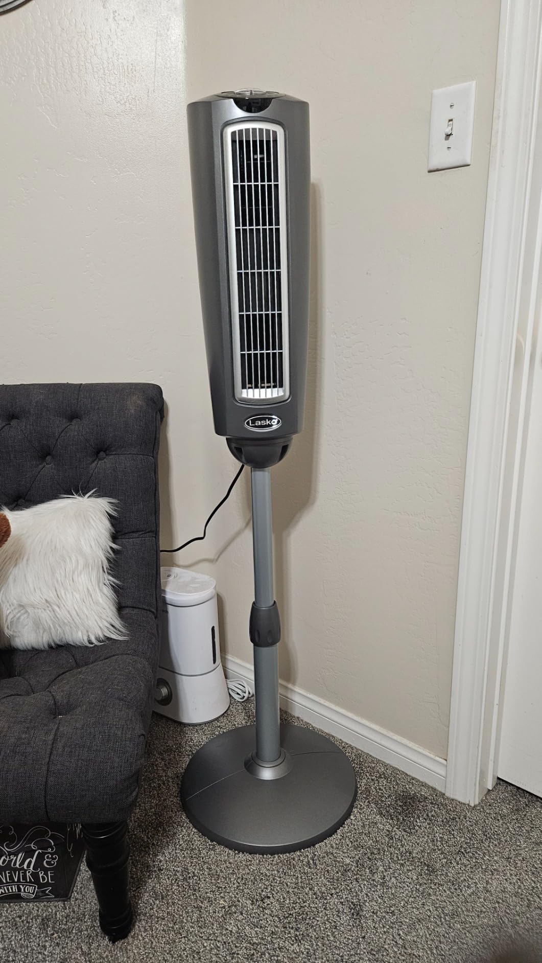 Lasko Oscillating Tower Fan with Remote Control and Timer - Quiet Standing Fan for Bedroom, Office, and Home - 3 Speeds - Powerful Cooling Air - 2510 - 36