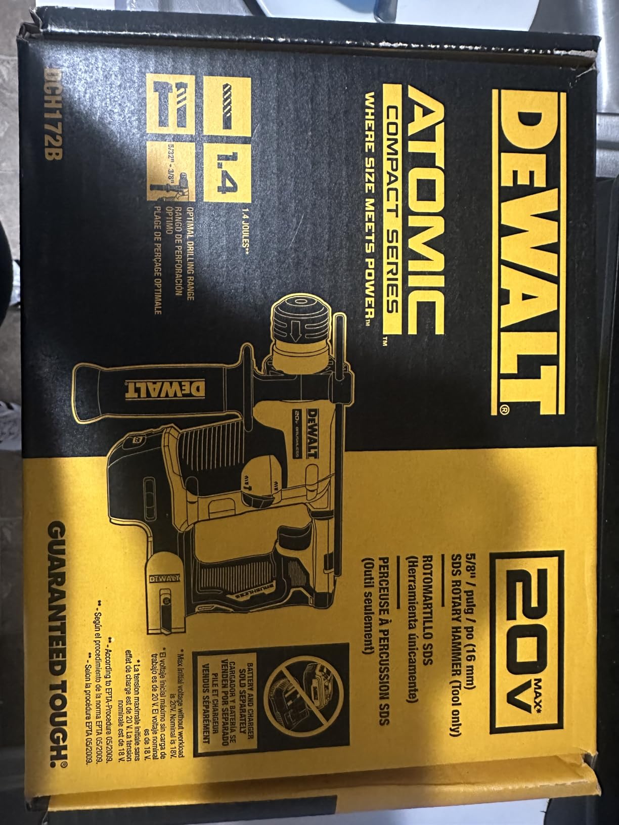 DEWALT 20V MAX SDS Plus Rotary Hammer Drill, Cordless, 5/8 in., Tool Only (DCH172B) customer photo 2