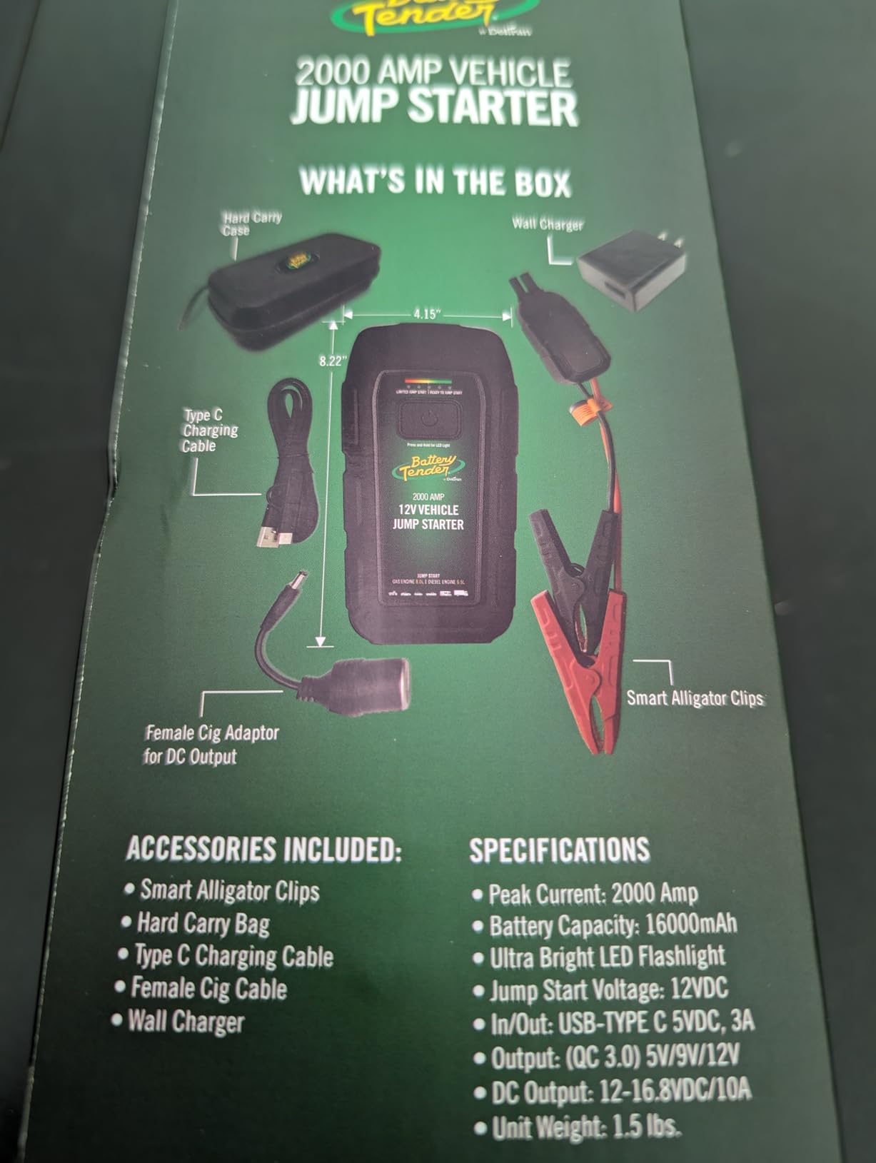 Battery Tender 2000 AMP Lithium Jump Starter - 16000mAh Portable Power Station - LED Flashlight Emergency Strobe - 3 Fast USB Charging Ports - 030-2030-WH customer photo 2