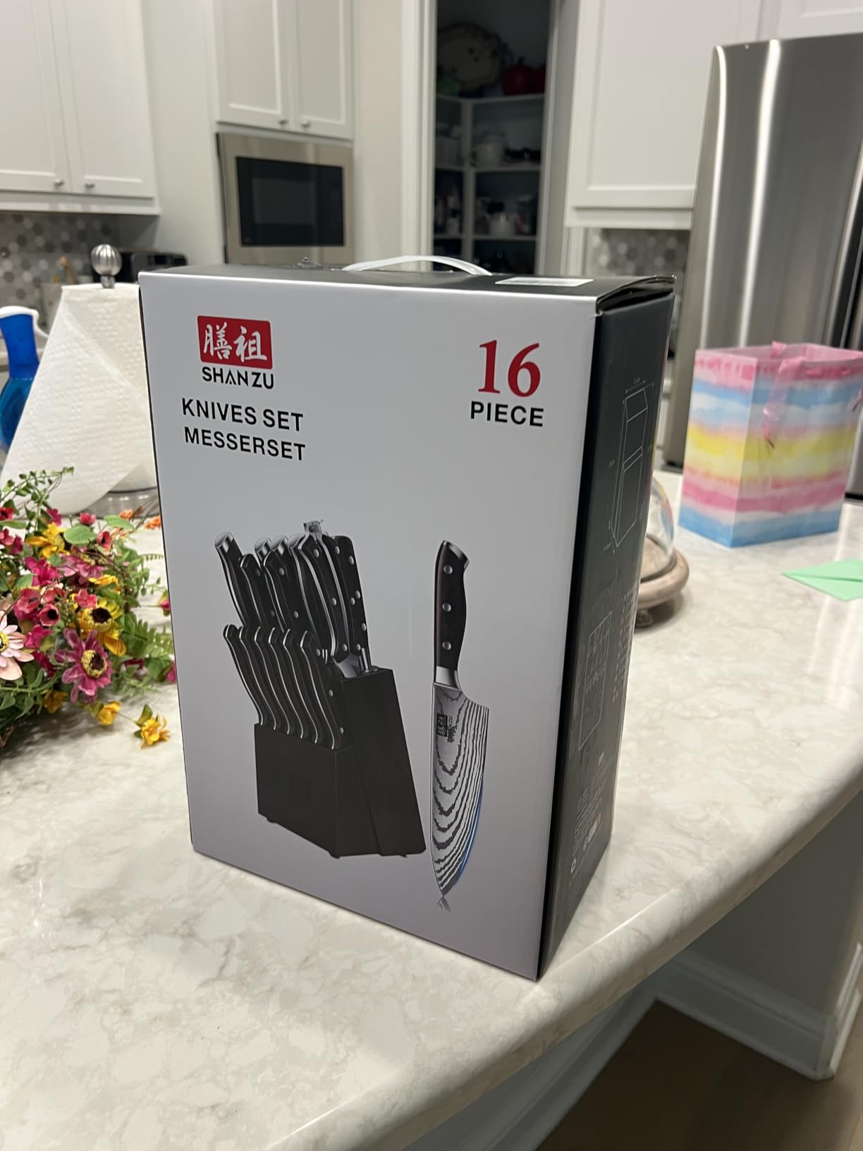 SHAN ZU Knife Set 16 pcs, Japanese Kitchen Knife with Block High Carbon Stainless Steel Ultra Sharp Knife for Kitchen, Professional Chef Knife Set with Sharpener customer photo 2