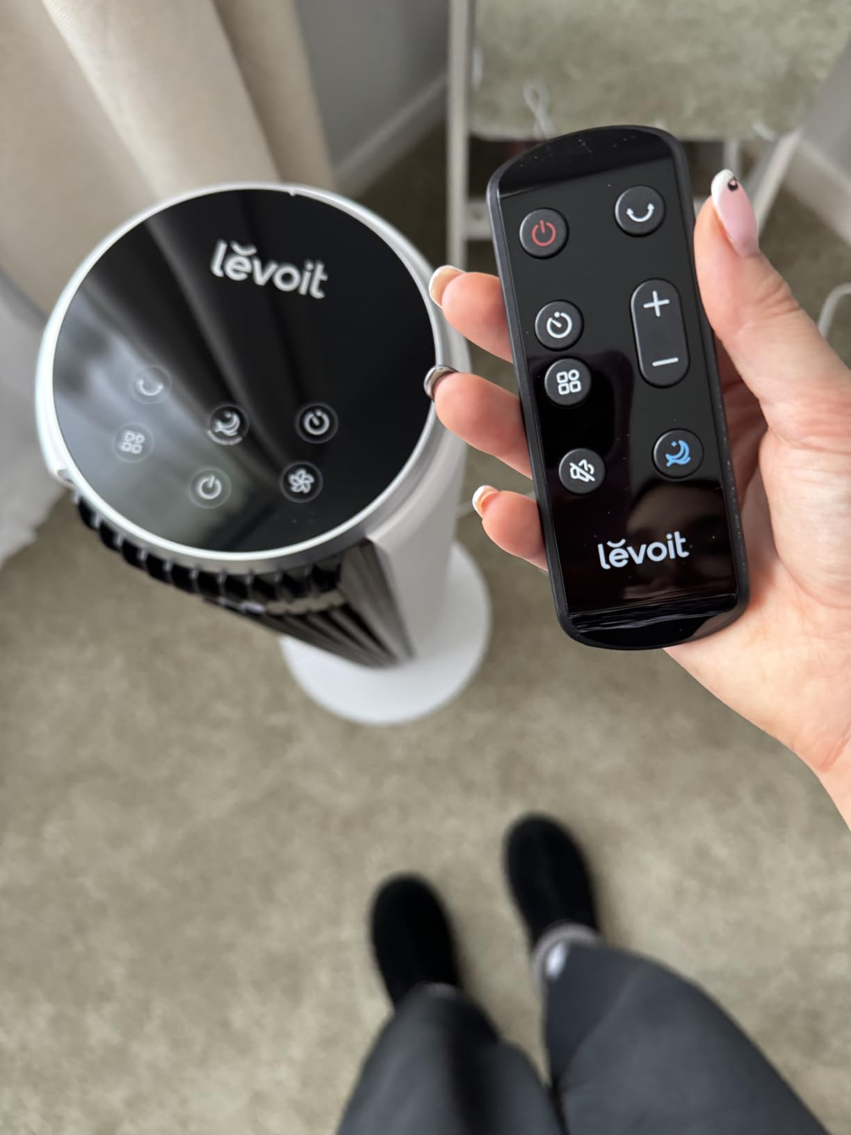 LEVOIT Smart 42 inch Tower Fan for Bedroom, DC motor, Oscillating with Quiet 26ft/s Velocity, 25dB Bladeless Floor Fan for Home Space, 12 Speeds, 4 Modes, 24H Timer with APP, Works with Alexa, Remoter customer photo 1