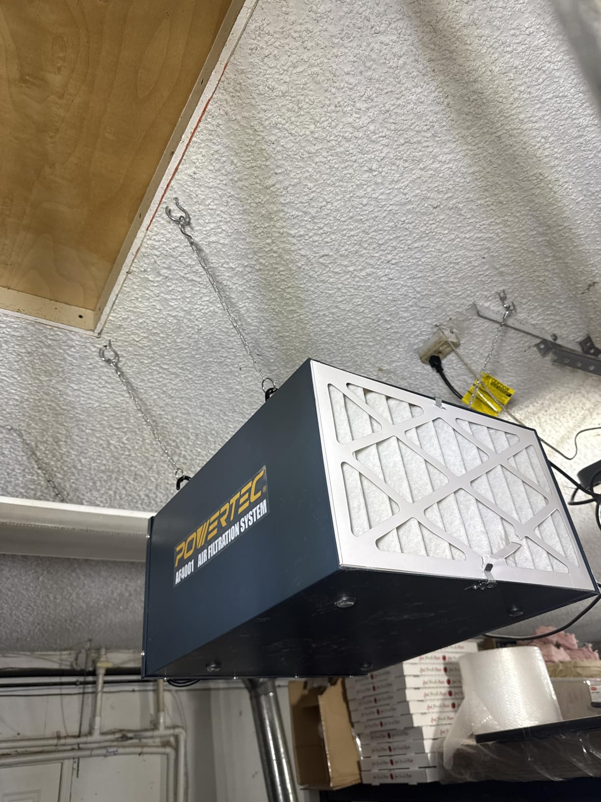 POWERTEC 3-Speed Remote Controlled Air Filtration System (300/350/400 CFM) w/Extra Inner & Outer Filter, Hanging Air Filter for Woodworking, Workshop & Garage (AF4001C) customer photo 1