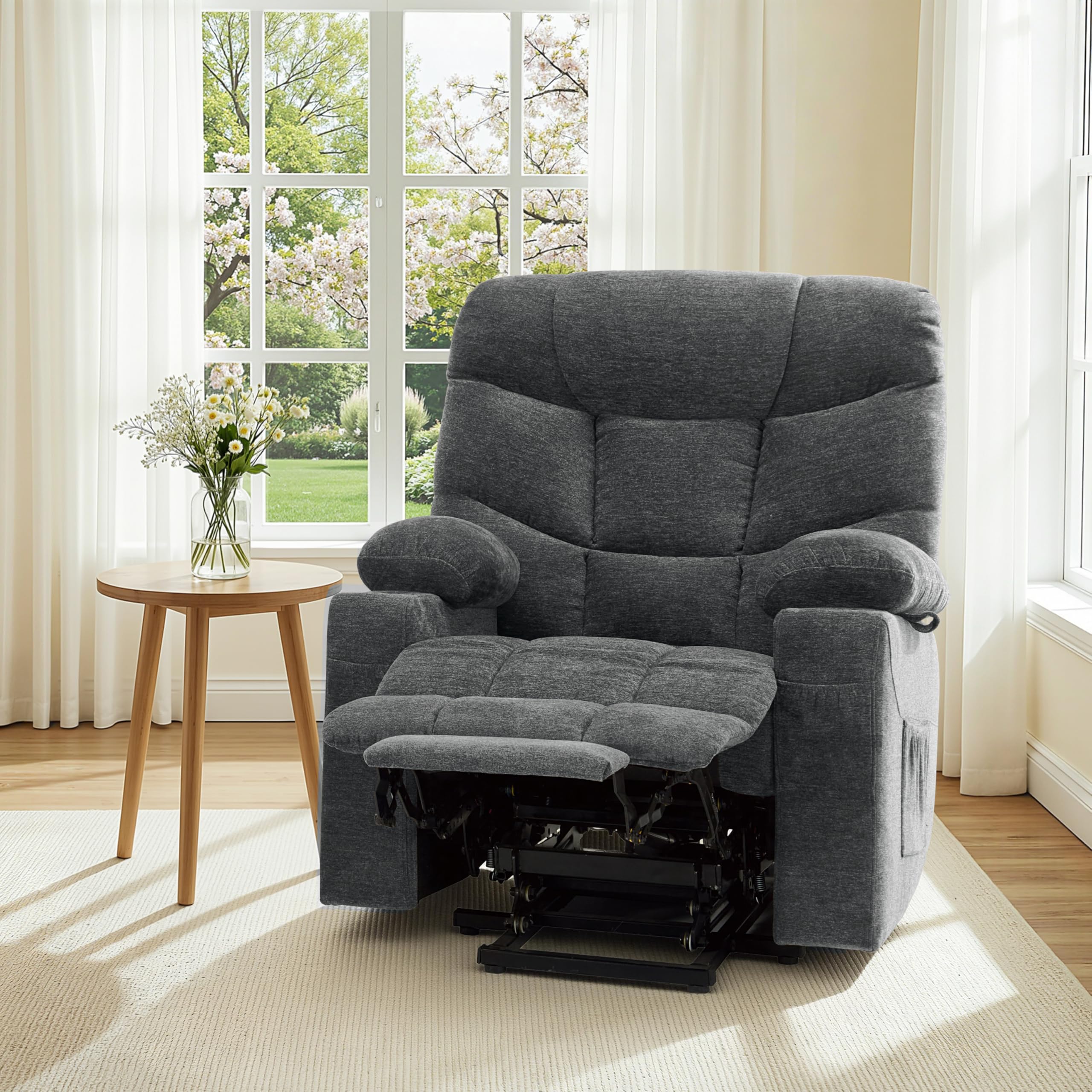 MCombo Oversized Power Lift Recliner Chair with Extended Footrest, Extra Wide for Big and Tall Elderly People, Fabric R7289 (Dark Gray, Medium-Wide) customer photo 2