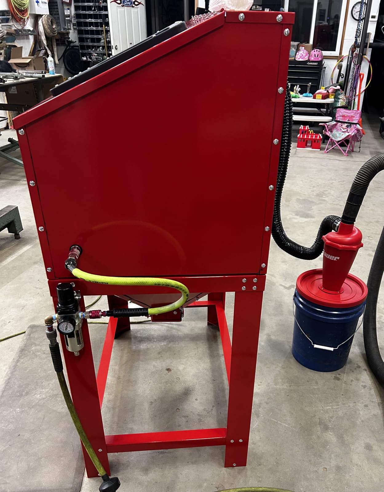 90 Gallon Sandblasting Cabinet, Blue | 40-80PSI, Glass Viewing Windows, LED Light, Heavy Duty, 4 Nozzles & Blasting Gun, For Paint & Rust Removal customer photo 1