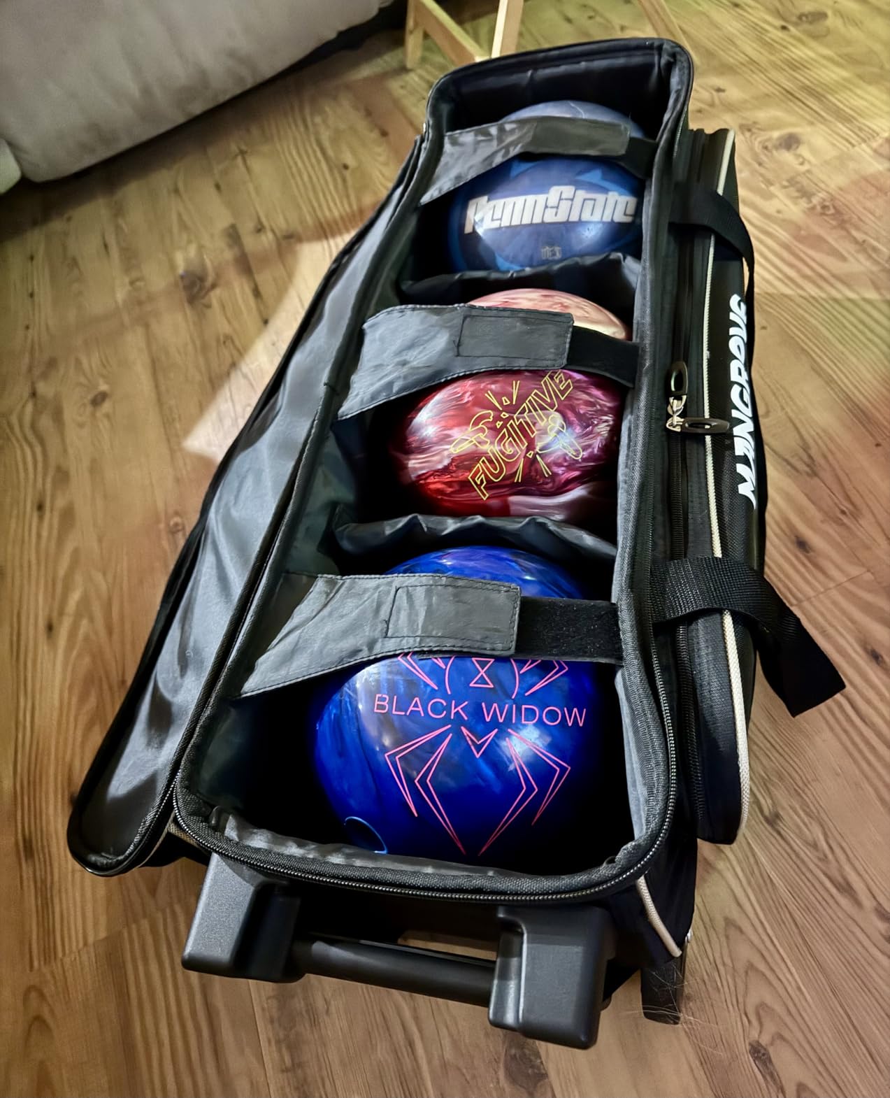 Mangrove 3 Ball Bowling Bag with Wheels & Shoe Compartment, Deluxe Bowling Ball Bag 3 Ball Roller, Rolling Triple-Ball Bag w/Accessory Pocket & Retractable Handle Extends to 40'' customer photo 1