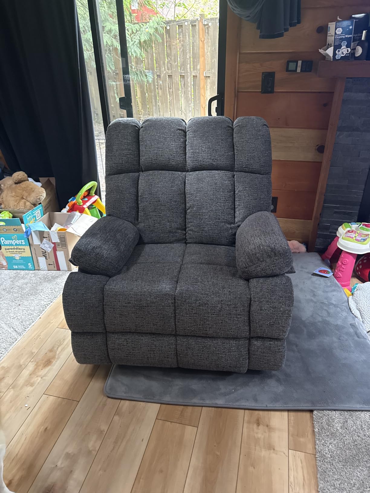 Eiayeebil Oversized Recliner Chair, 360 Degree Swivel Rocker Recliner for Big Man, Extra Wide Manual Recliner, Overstuffed Soft Rocking Sofa Chair for Living Room (Grey) customer photo 1