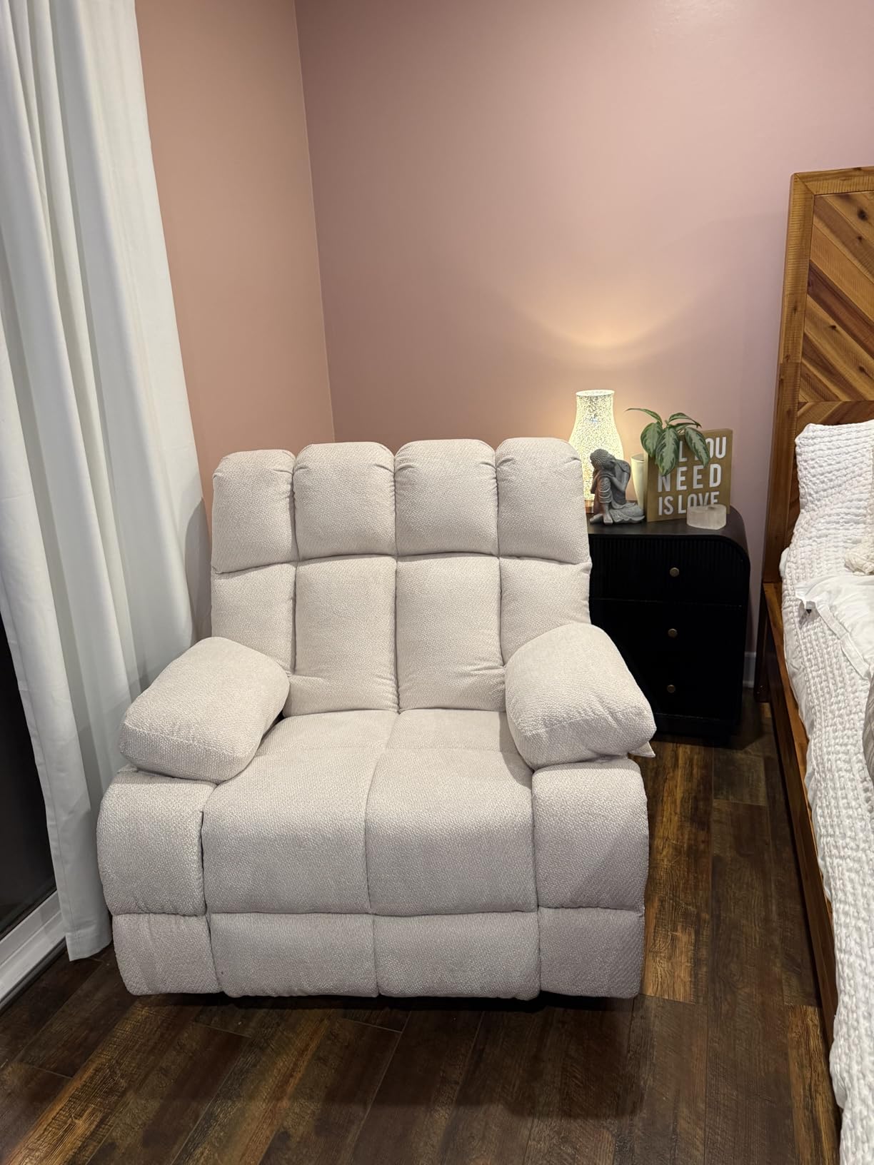 Eiayeebil Oversized Recliner Chair, 360 Degree Swivel Rocker Recliner for Big Man, Extra Wide Manual Recliner, Overstuffed Soft Rocking Sofa Chair for Living Room (Grey) customer photo 2