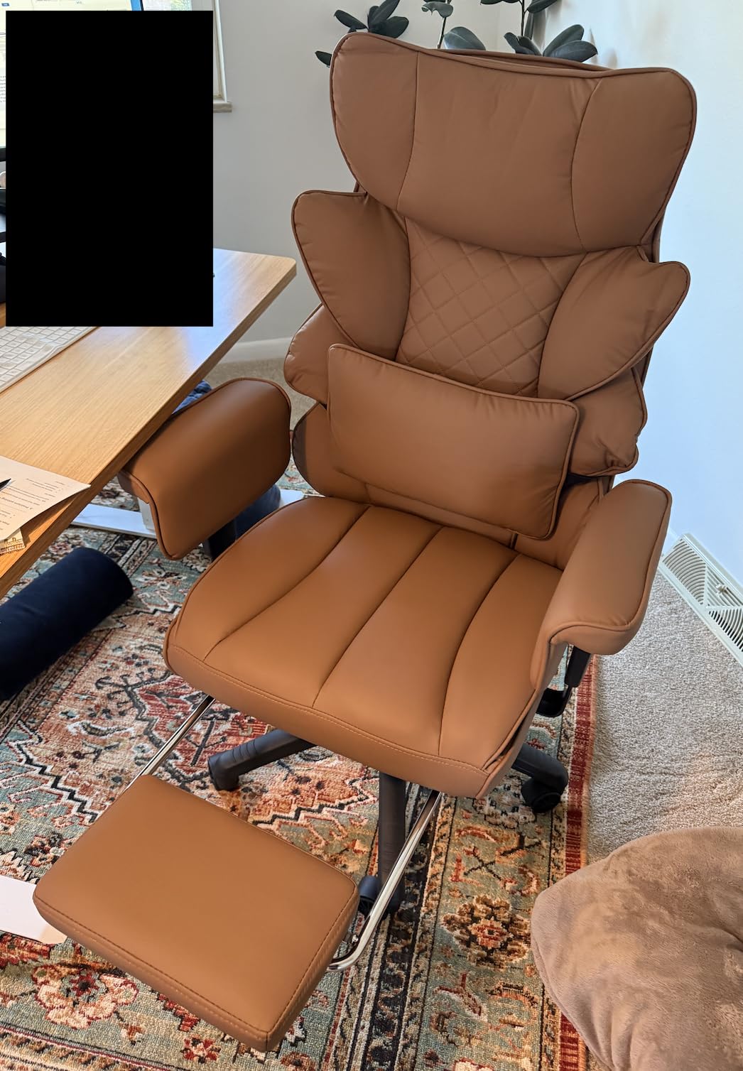 Dowinx Big and Tall Office Chair with Pocket Spring Cushion, High Back Computer Gaming Chairs with Adjustable Armrests, Executive Desk Chairs with Lumbar Support and Footrest, PU Leather-Brown customer photo 1