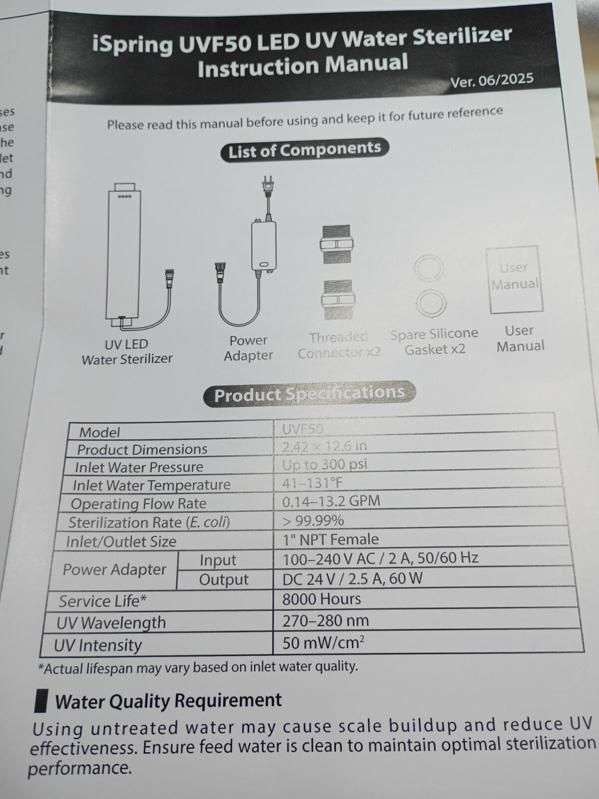 iSpring UVF50 LED UV Water Filter System, Whole House Ultraviolet Water Purifier Filter, Long-Life LED Design, Built-in Smart Flow Sensor Switch, Mercury-Free, Up to 13.2 GPM customer photo 1