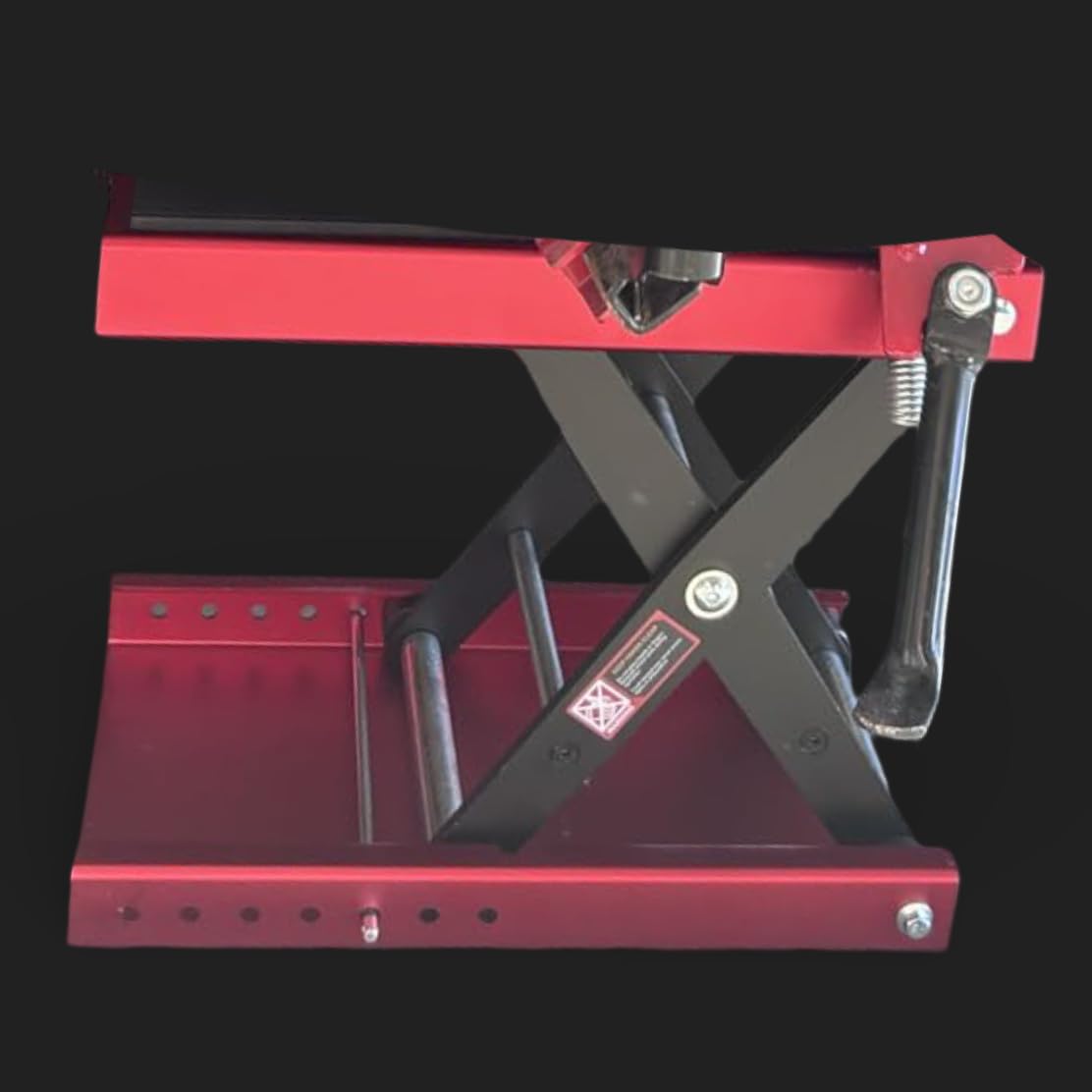 Aluminum Motorcycle Scissor Lift Jack, 1,100LBS Heavy Duty Dirt Bike Stand with Upgraded M16 Screw & Double Reinforcement Shafts, Non-Slip Rubber Pad Saddle for ATV Cruiser (Red) customer photo 1
