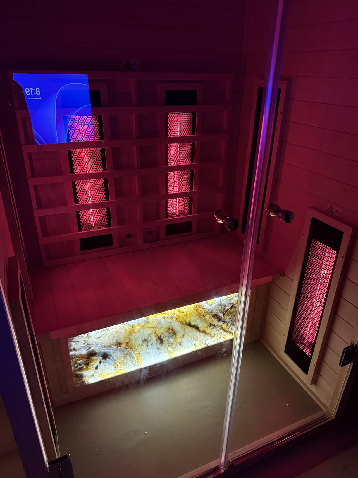 Ceramic Infrared Saunas 2 Person, Infrared Sauna with Red Light Therapy, Far & Near Infrared Sauna Indoor, Low EMF Infrared Sauna for Home, Deluxe Glass Home Sauna with Granite Backdrop customer photo 2