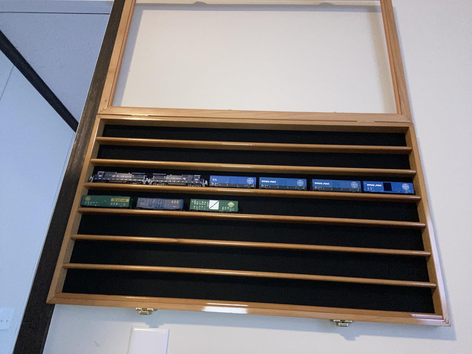 N Scale Train Model Trains Display Case Cabinet Wall Rack w/ 98% UV Lockable -Walnut customer photo 1
