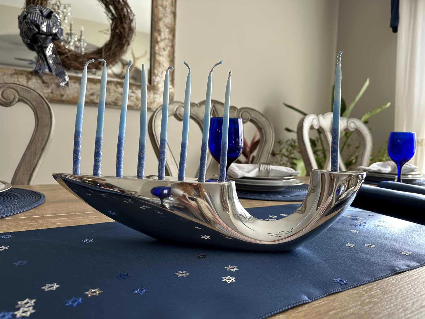 Nambe Illume Menorah 14-Inch, Modern Hanukkah Candle Holder, Designer Alloy Judaica Centerpiece for Holiday & Wedding Gift, Sculptural Metal Display, Durable Family Heirloom customer photo 2