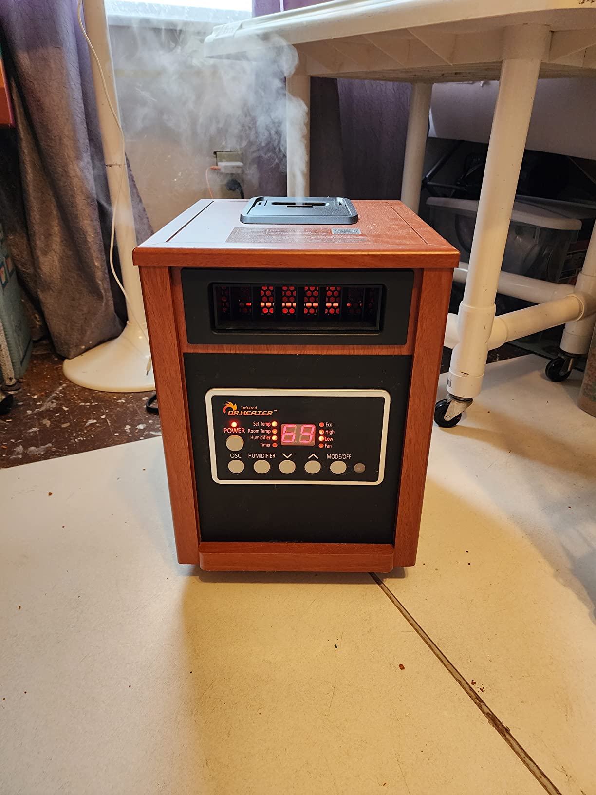 DR. INFRARED HEATER DR-998, 1500W Dual Heating Infrared Space Heater with Humidifier, Oscillation, Remote Control, Thermostat & Safety Protection, Portable with Wheels, Energy Efficient, Cherry customer photo 2