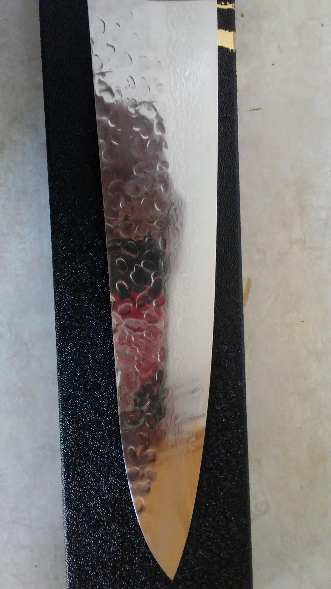Yoshihiro VG10 46 Layers Hammered Damascus Gyuto Japanese Chefs Knife (Octagonal Shitan Rosewood Handle) (8.25