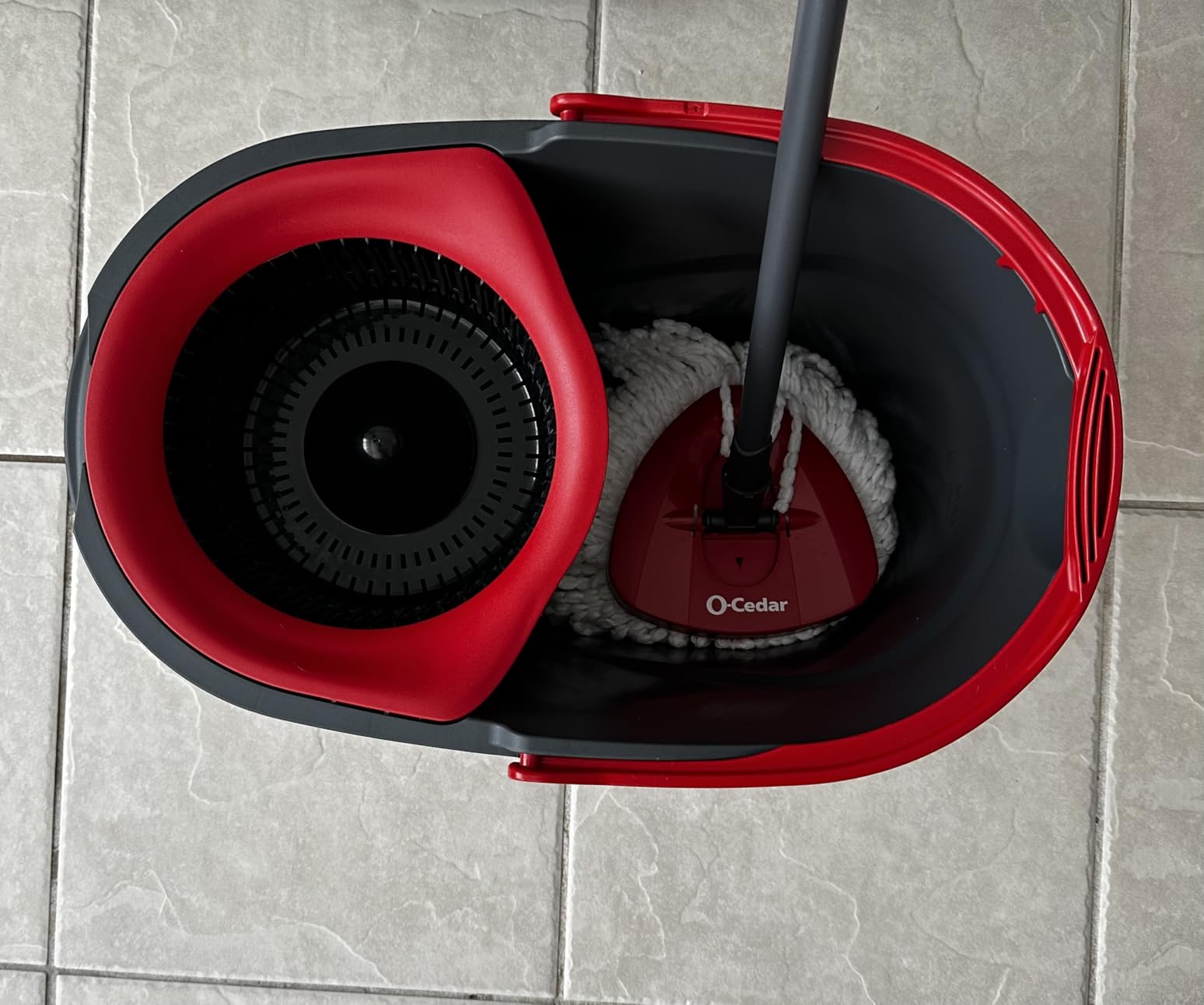 O-Cedar EasyWring Microfiber Spin Mop, Bucket Floor Cleaning System, Red, Gray, Standard customer photo 2