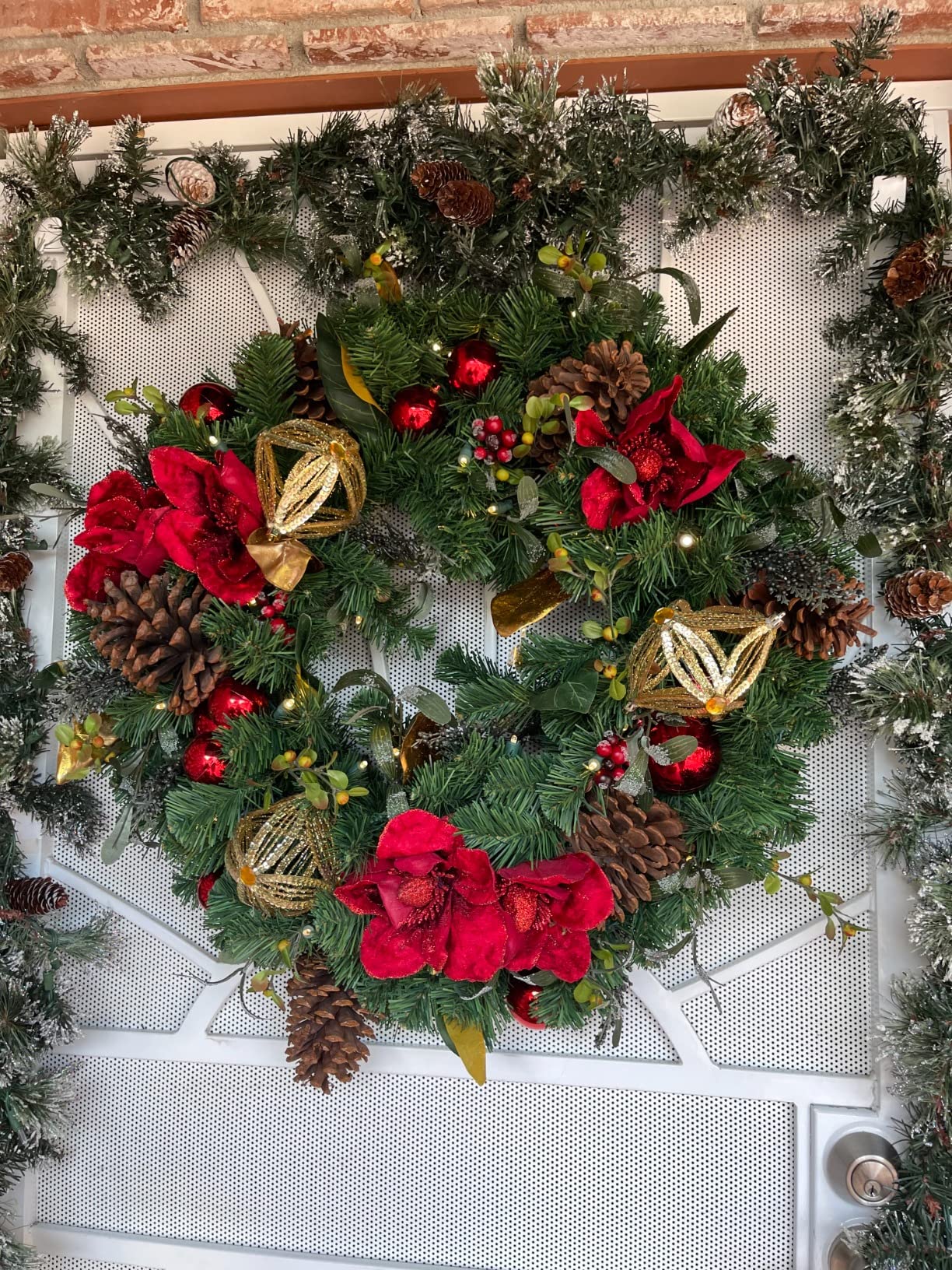 30 Inch Pre-Lit Artificial Christmas Wreath, Red Magnolia | Indoor/Outdoor, Pre Lit with 50 LED Lights, Remote Controlled Battery Powered Timer, Compatible with A/C Adapter customer photo 1