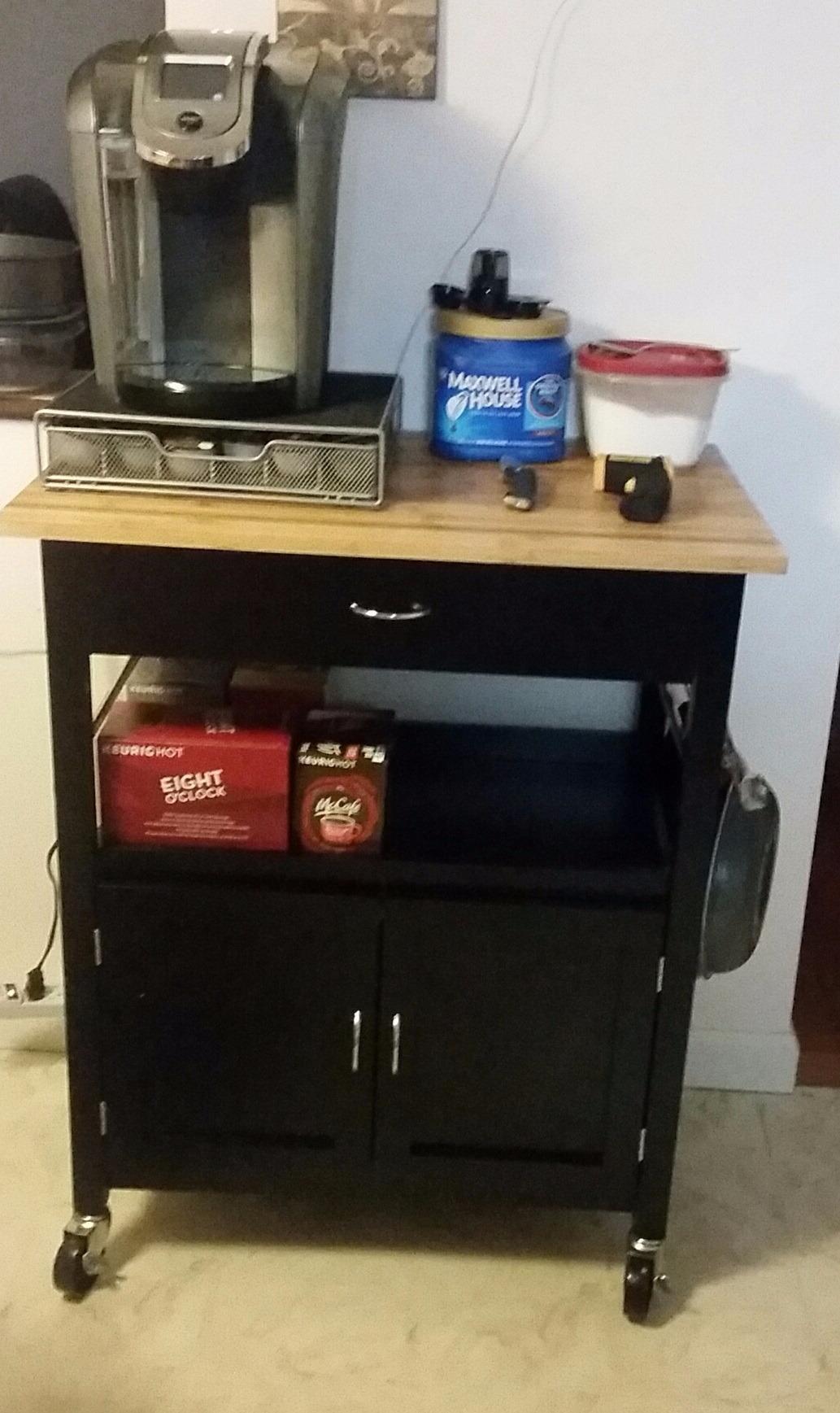 Kitchen Island Cart on Wheels, Black Base, Natural Bamboo Top | Drawer, Storage Cabinet, Shelf, Butcher Block customer photo 1