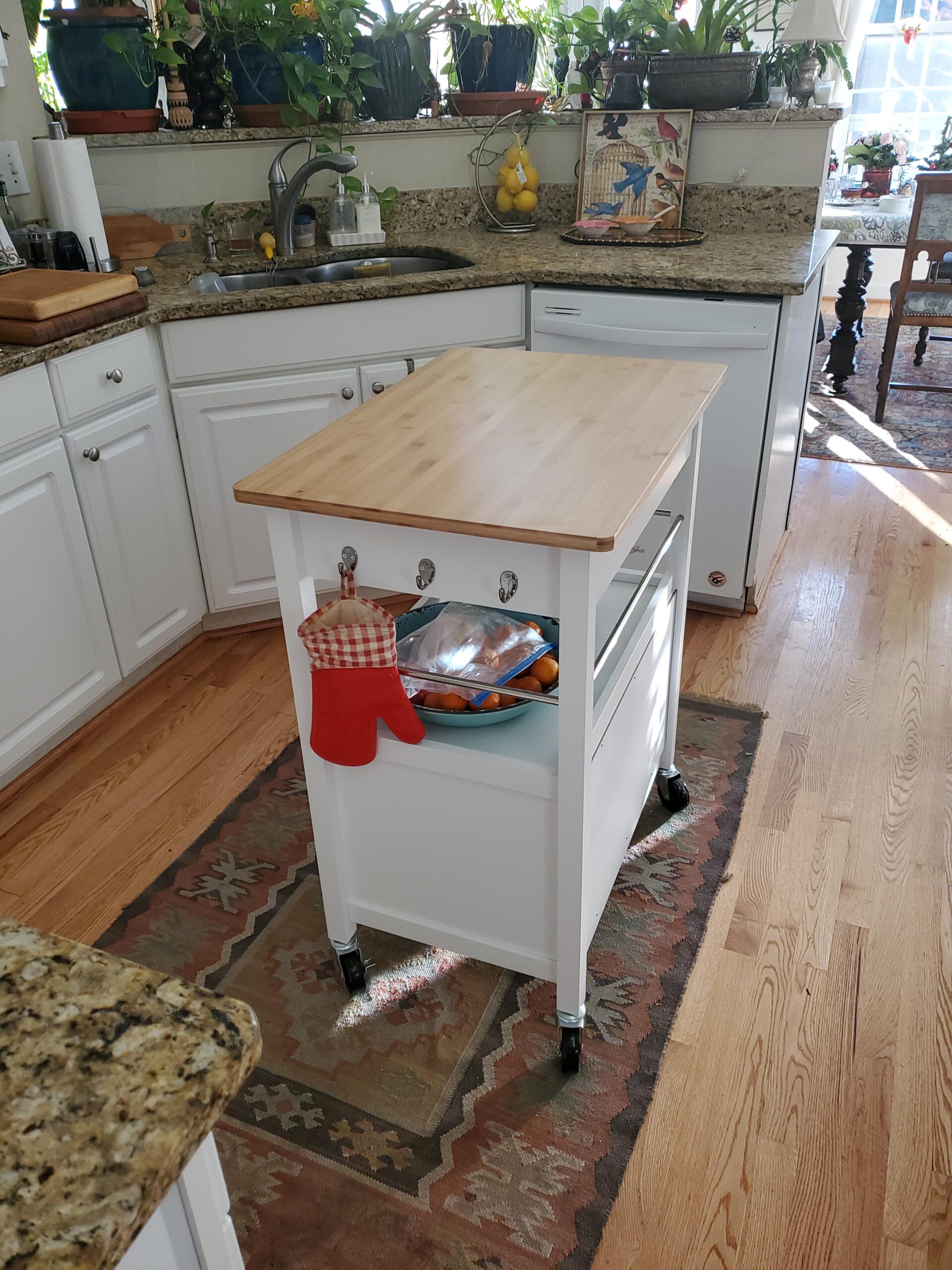 Kitchen Island Cart on Wheels, Black Base, Natural Bamboo Top | Drawer, Storage Cabinet, Shelf, Butcher Block customer photo 2