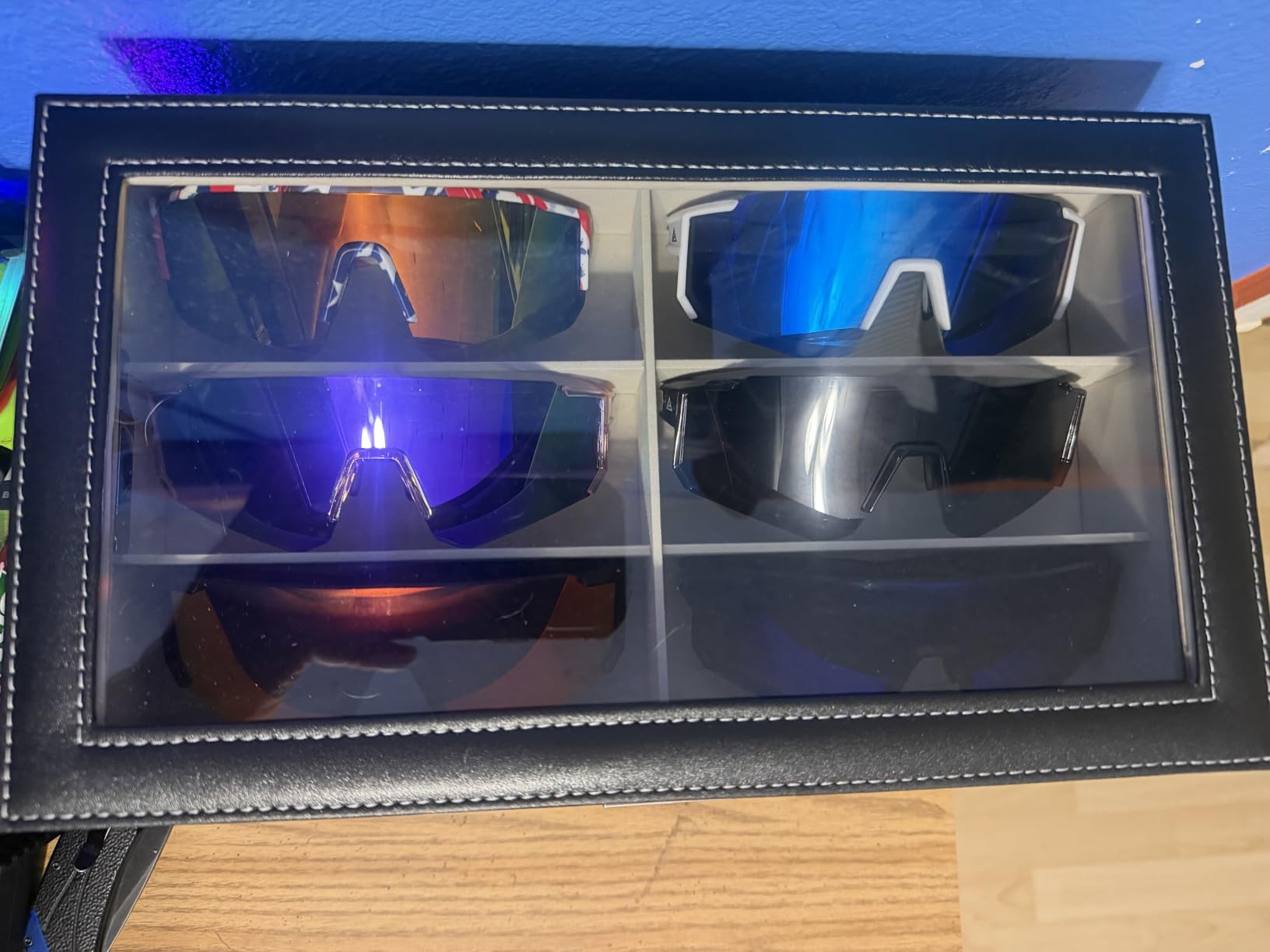 CO-Z Sunglasses Organizer with 12 Slots, Multiple Eyeglasses Eyewear Display Case for Women Men, 2 Story Leather Multi Sunglasses Jewelry Collection Holder with Drawer customer photo 1