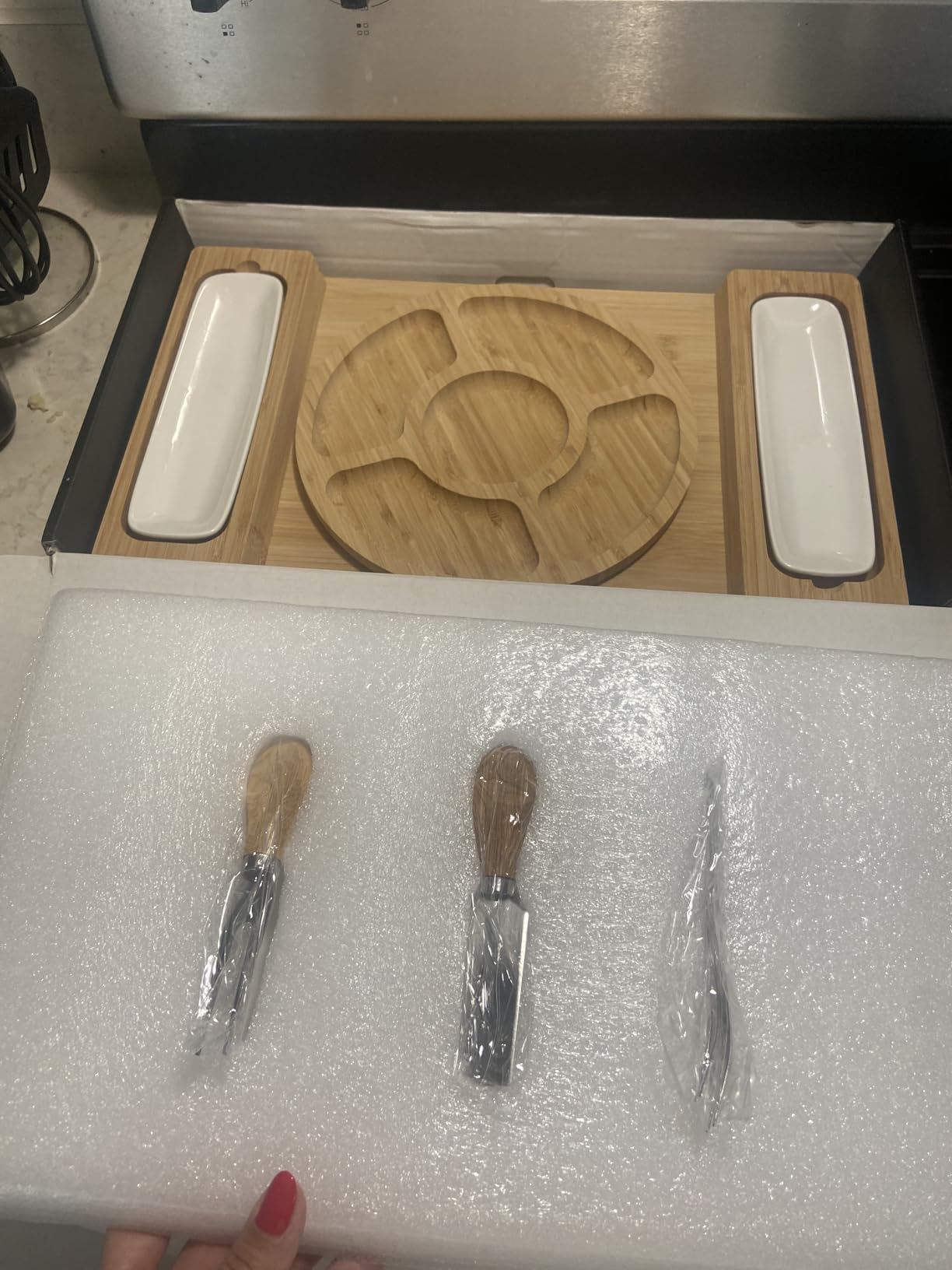 Bambüsi Charcuterie Boards - Large Bamboo Charcuterie Board Set with Knives Serving Accessories, Cheese Tray - House Warming Gifts New Home, Wedding Gift, Bridal Shower Gifts, Birthday Gifts Women Men customer photo 1