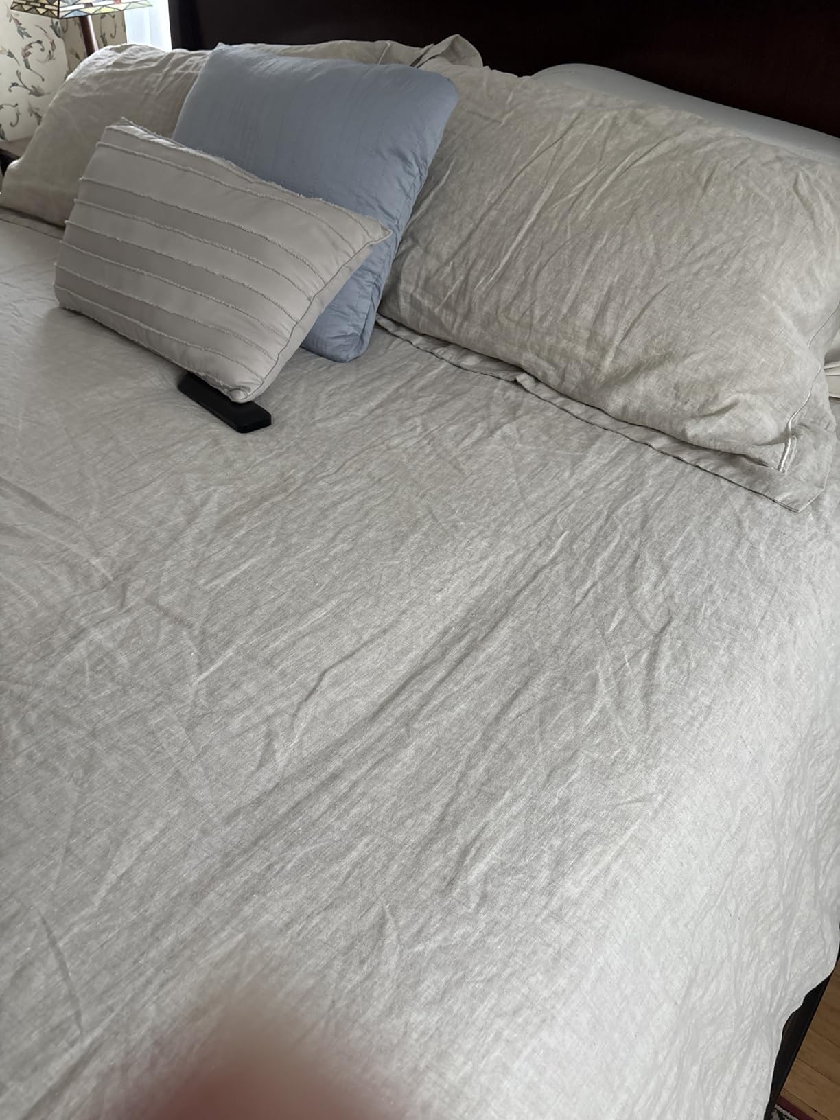Simple&Opulence 100% Linen Duvet Cover Set with Embroidery Border Washed - 3 Pieces (1 Duvet Cover with 2 Pillow Shams) with Button Closure Soft Breathable Farmhouse - Linen, Queen Size customer photo 1