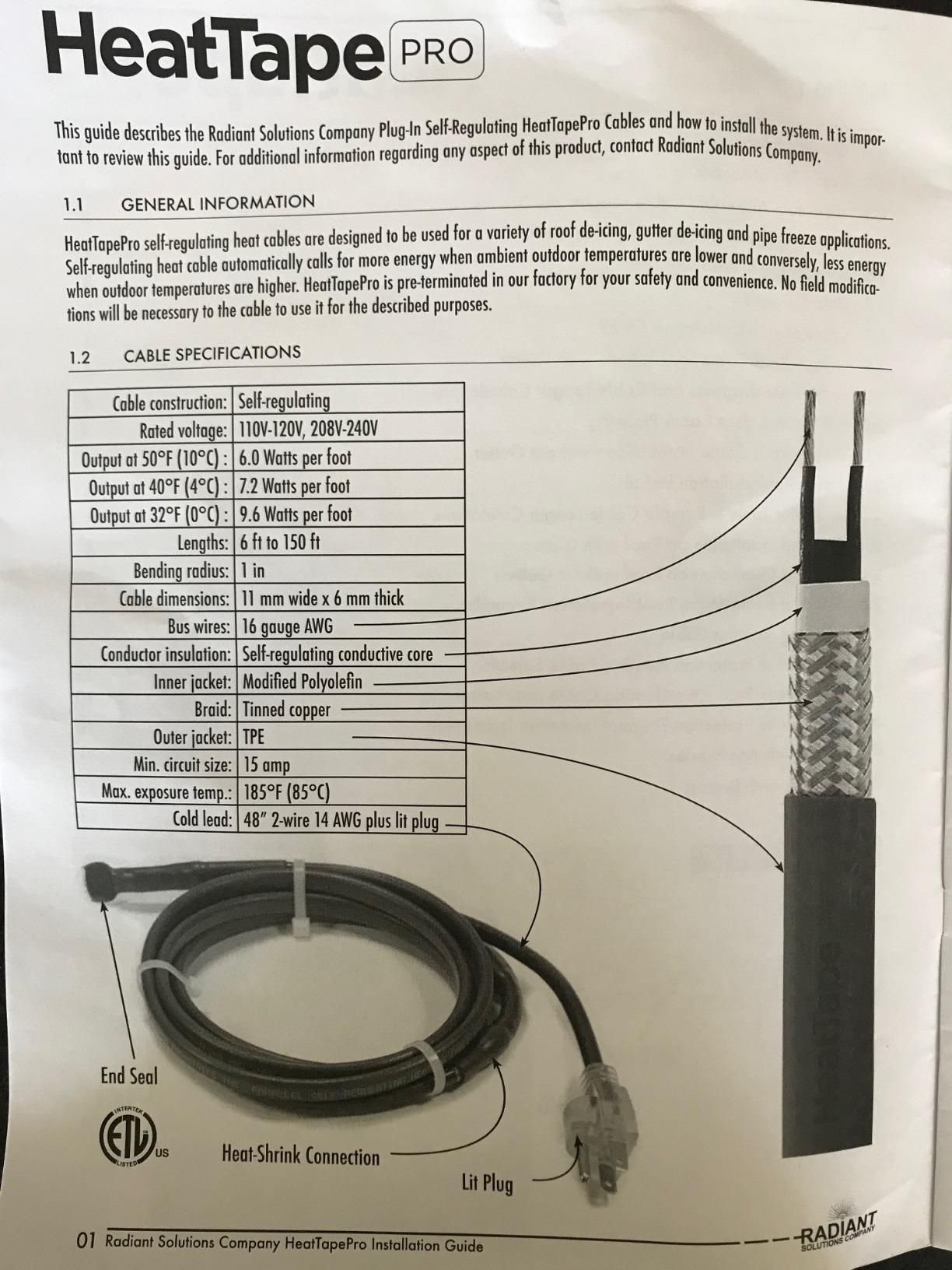 RADIANT SOLUTIONS HeatTapePro - Intelligent Commercial Grade Self-Regulating Heat Cable with GlowCap - 10 YR warranty customer photo 1