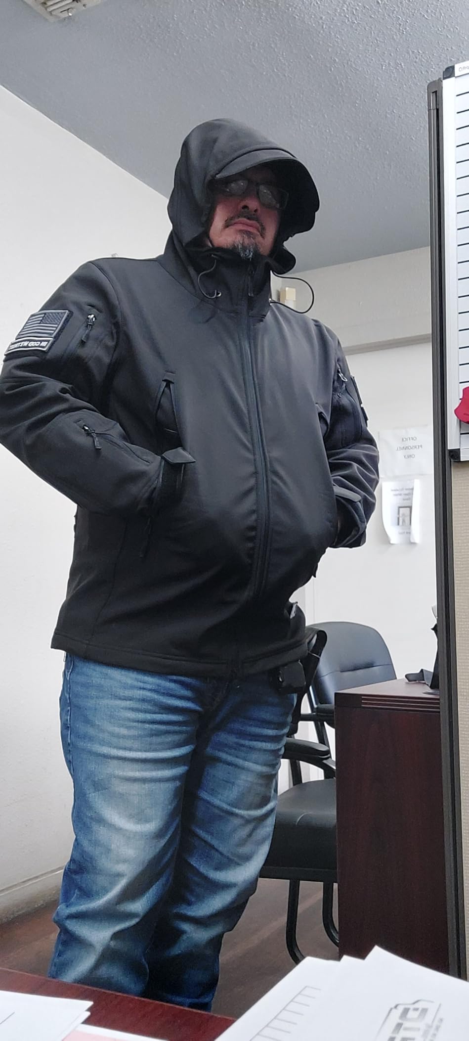 FREE SOLDIER Men's Hooded Waterproof Softshell Jacket | Windproof, Insulated, Breathable & Durable Fleece Lined Coat with Multi Pockets For Rain Hiking Work Casual in Fall & Winter customer photo 2