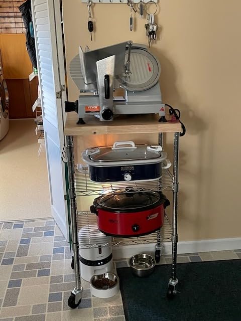 Amazon Basics Portable Kitchen 3-Tier Storage Rack on Caster Wheels with Adjustable Shelves, Wood/Chrome customer photo 1