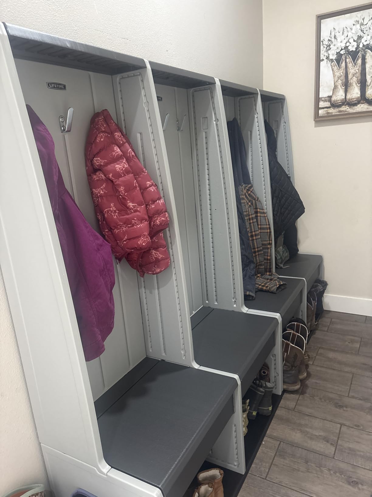Lifetime 60226 Home and Garage Storage Locker with Bench and Shoe Organizer, 64.7-Inch, Gray | Shoe Compartments and Hooks, Entryway Solution with Bench Seating customer photo 1
