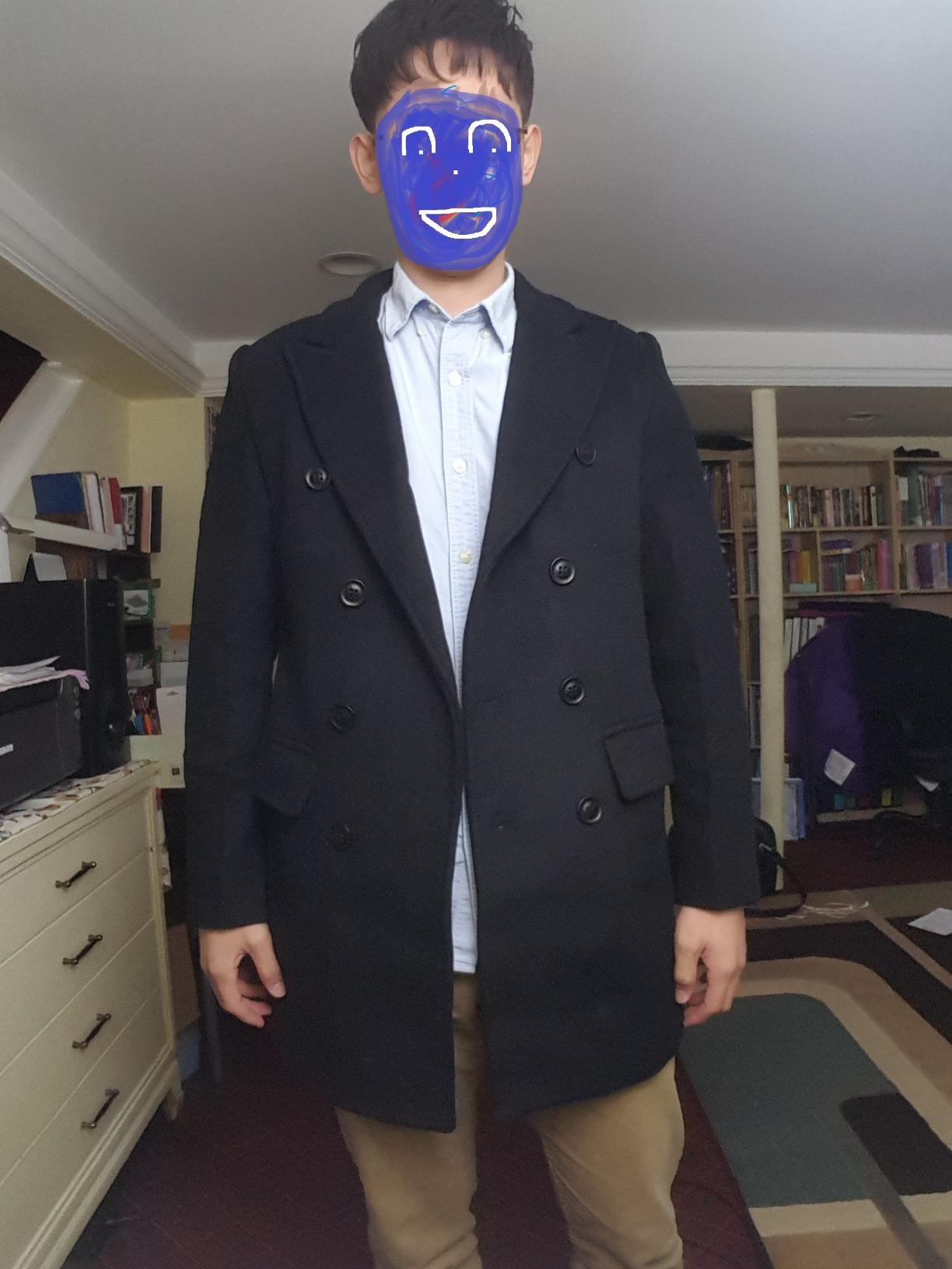 Men's Premium Wool Blend Double Breasted Long Pea Coat customer photo 2