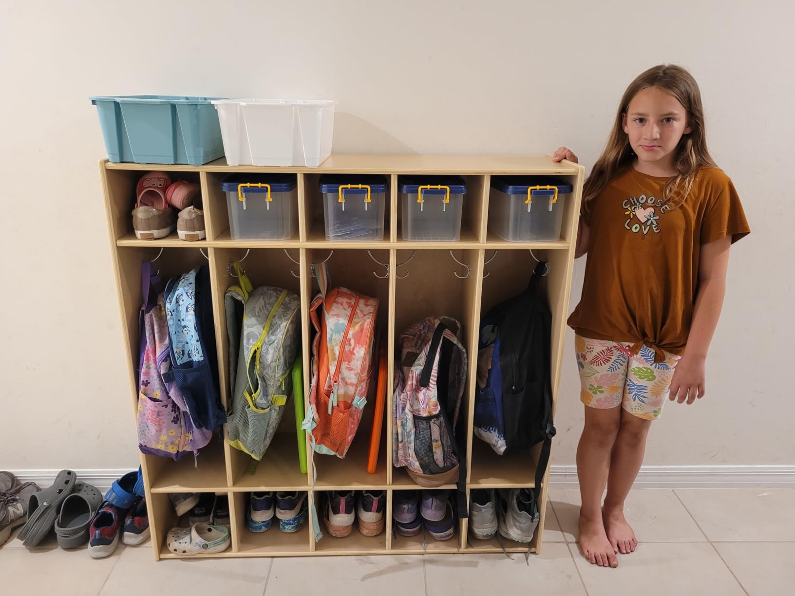 ECR4Kids Birch Streamline 5-Section School Coat Locker with Cubbies, Backpack and Cubby Storage Organizer with Hooks, Kids Locker for Daycares, Classrooms and Homes customer photo 1