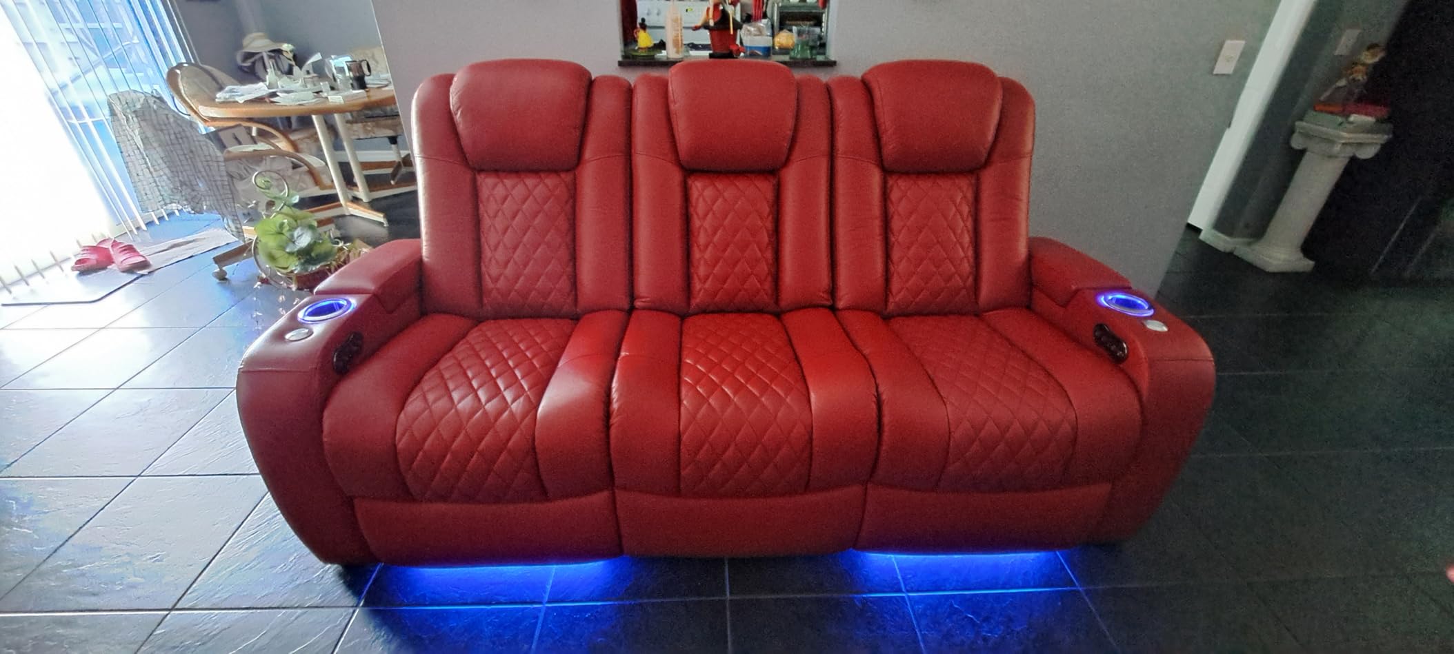 Seatcraft Anthem Black Italian Leather Home Theater Seating, Powered Headrest Power Recliner Sofa with Fold-Down Table for Family Cinema Room, Gaming and Home Office Chair, Lounge Sofa customer photo 2