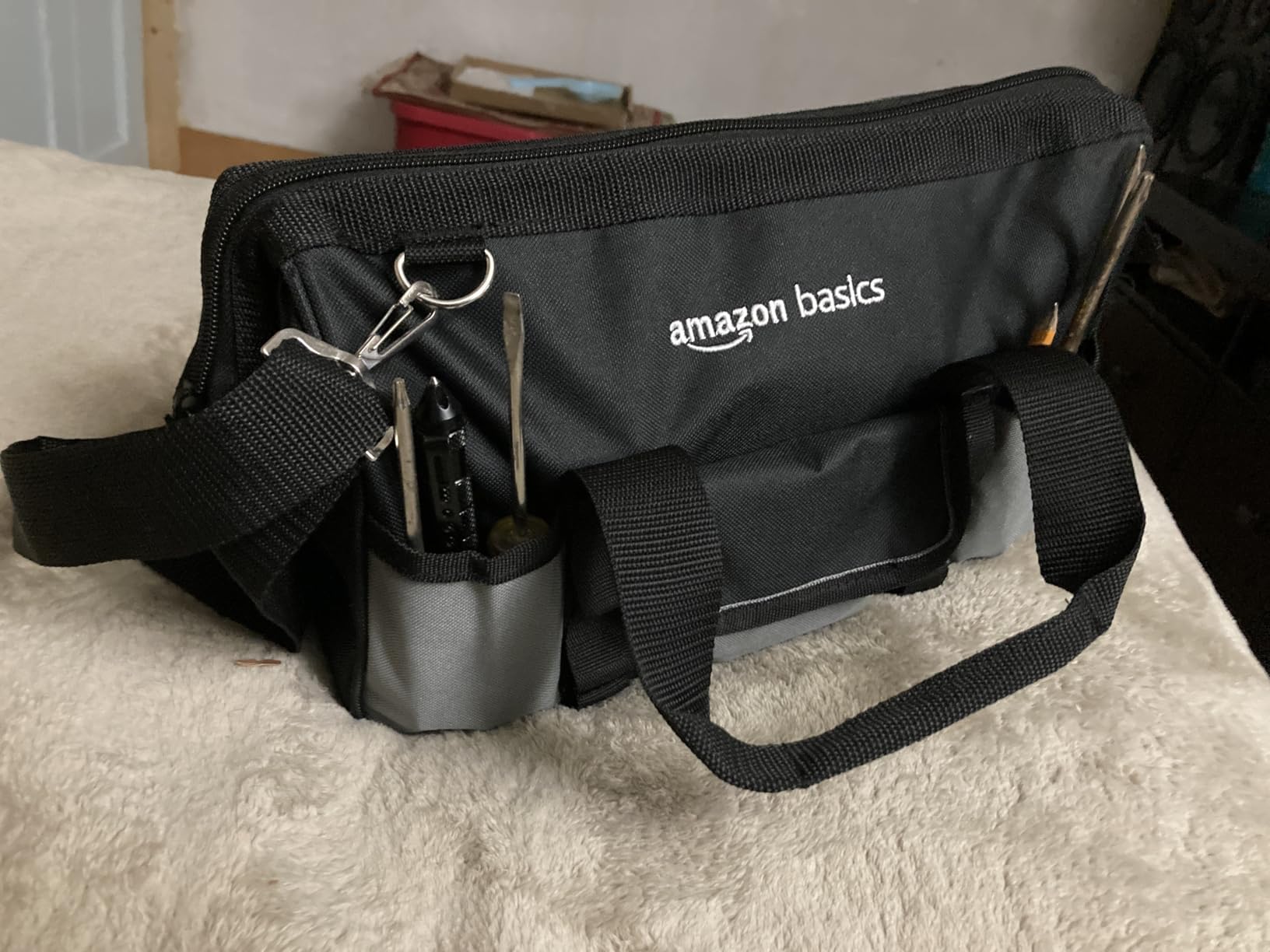 Amazon Basics Durable Wear-Resistant Tool Storage Bag, 16 in, Black & Grey customer photo 2