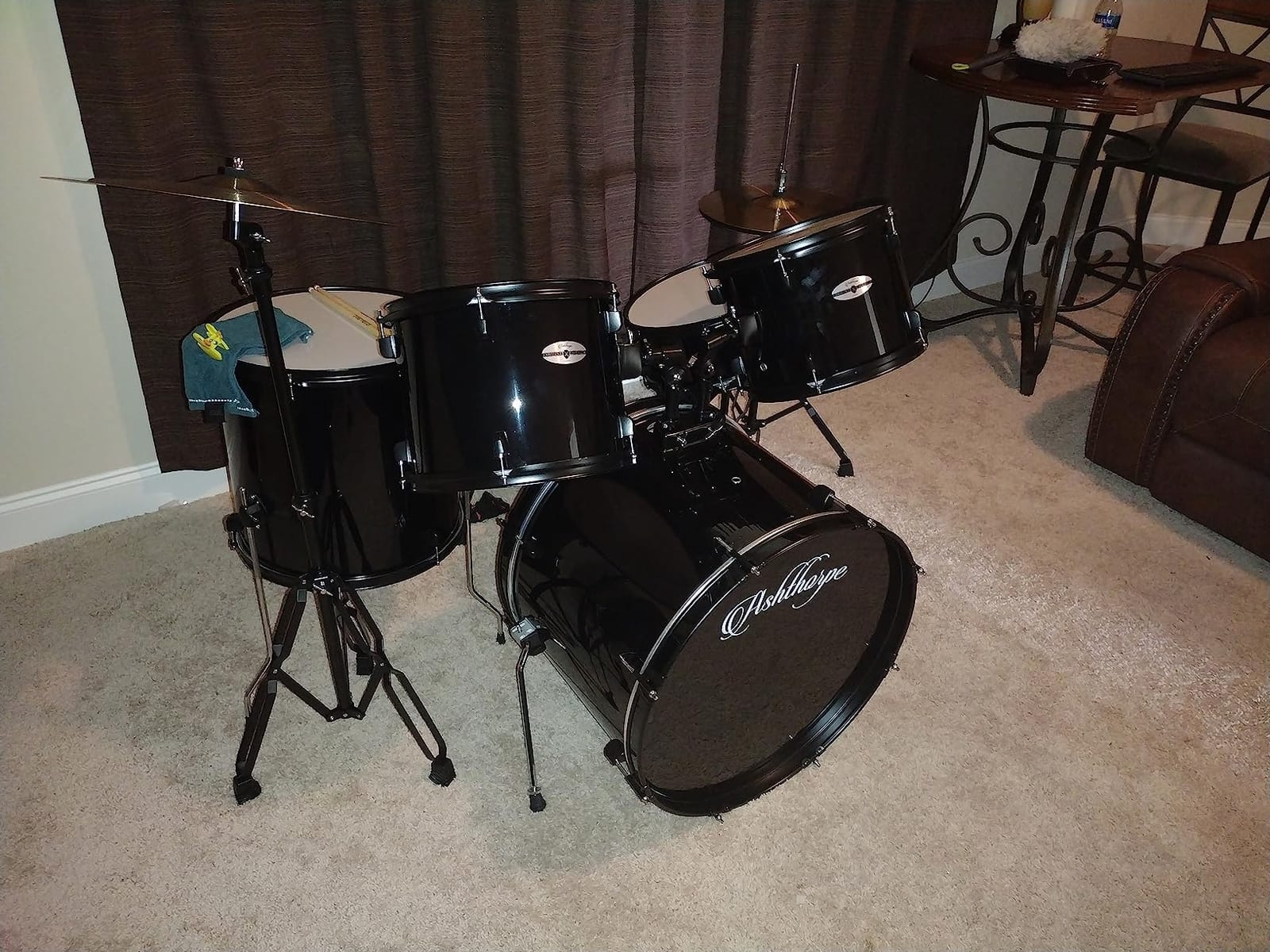 Ashthorpe 5-Piece Complete Full Size Adult Drum Set with Remo Batter Heads - Black customer photo 2